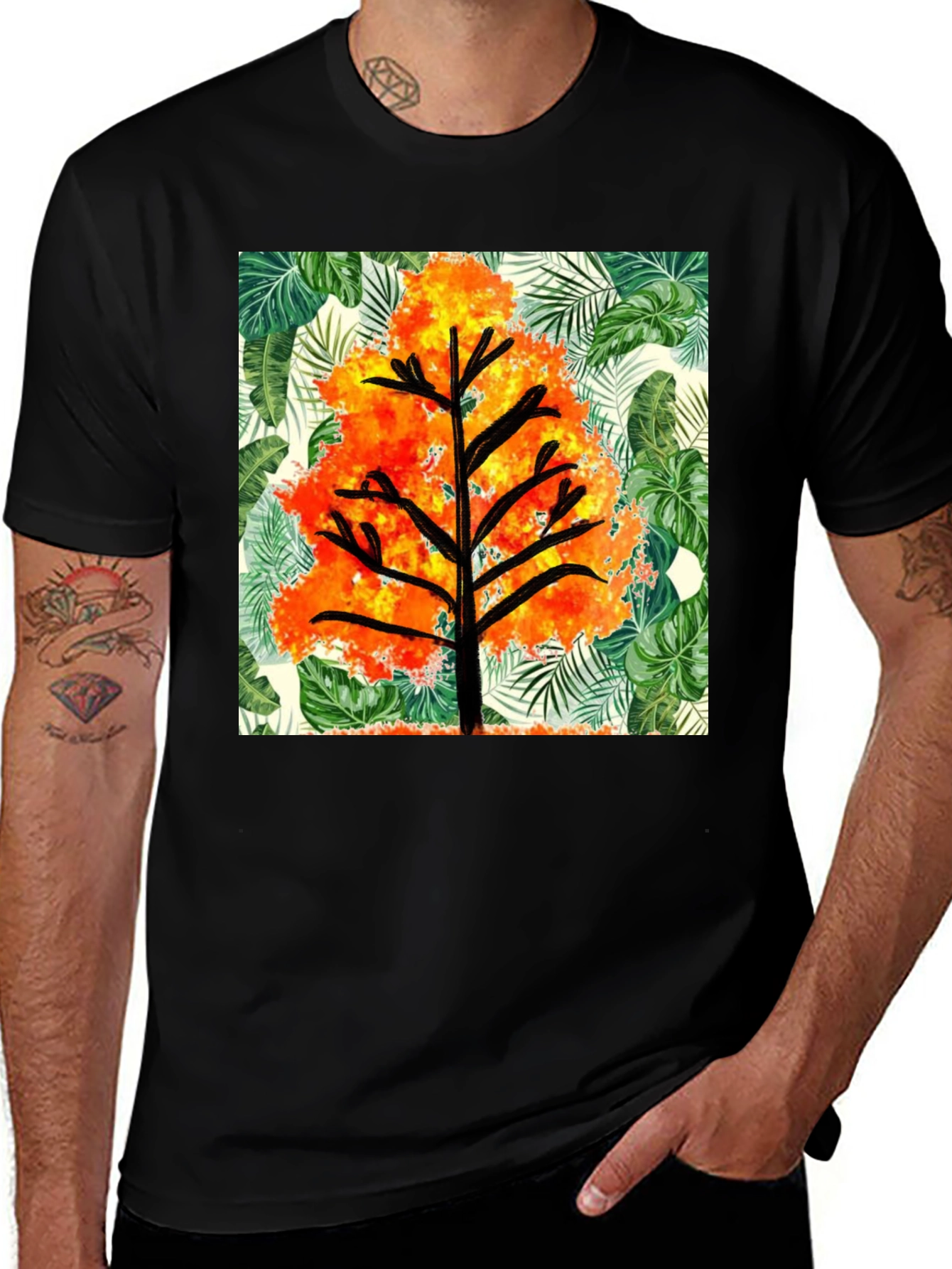 Variant 27 of Tropical Tree Graphic T-Shirt - Mens Black Tee