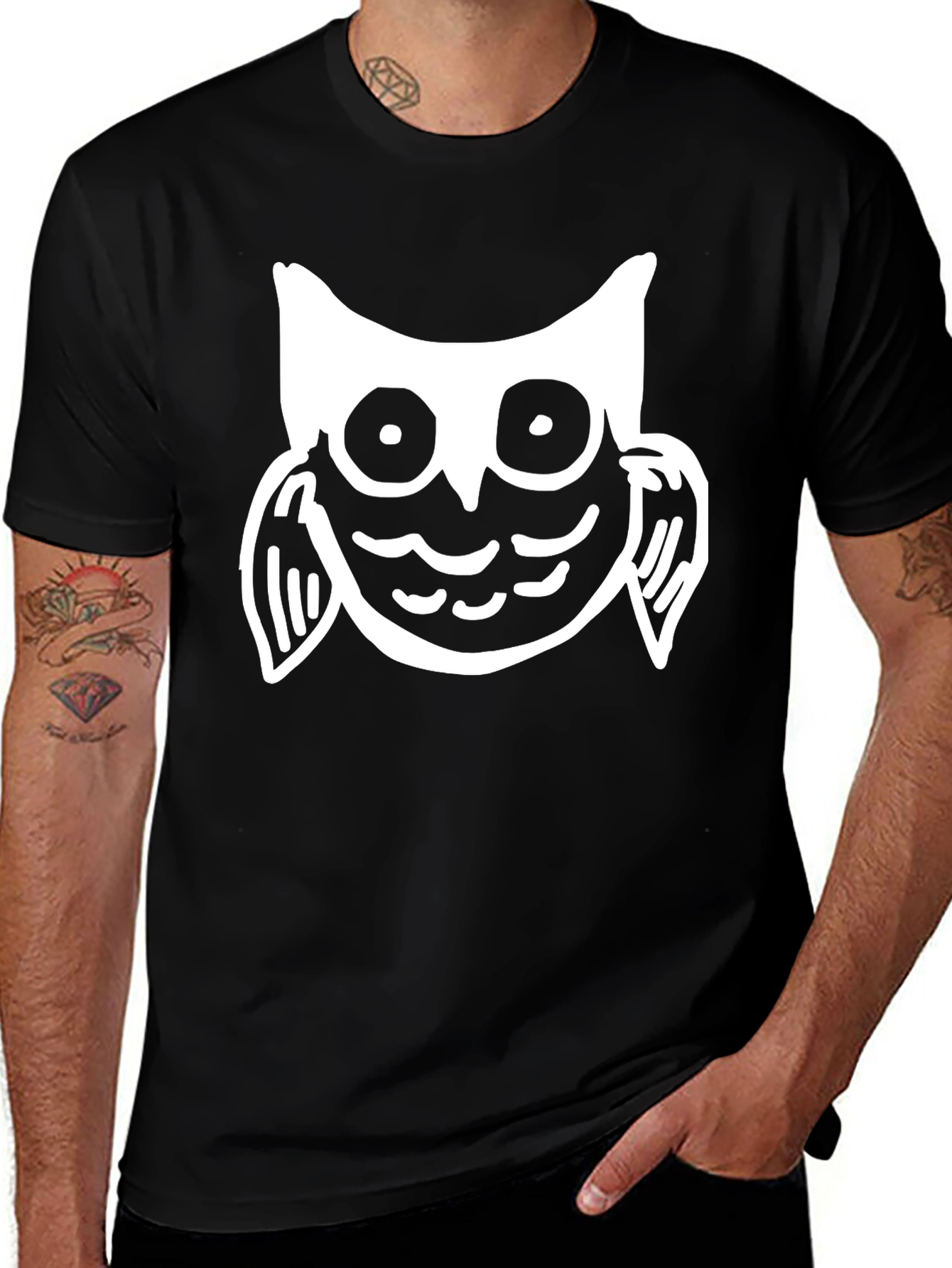Variant 2 of Owl Graphic Print Black Crew Neck T-Shirt
