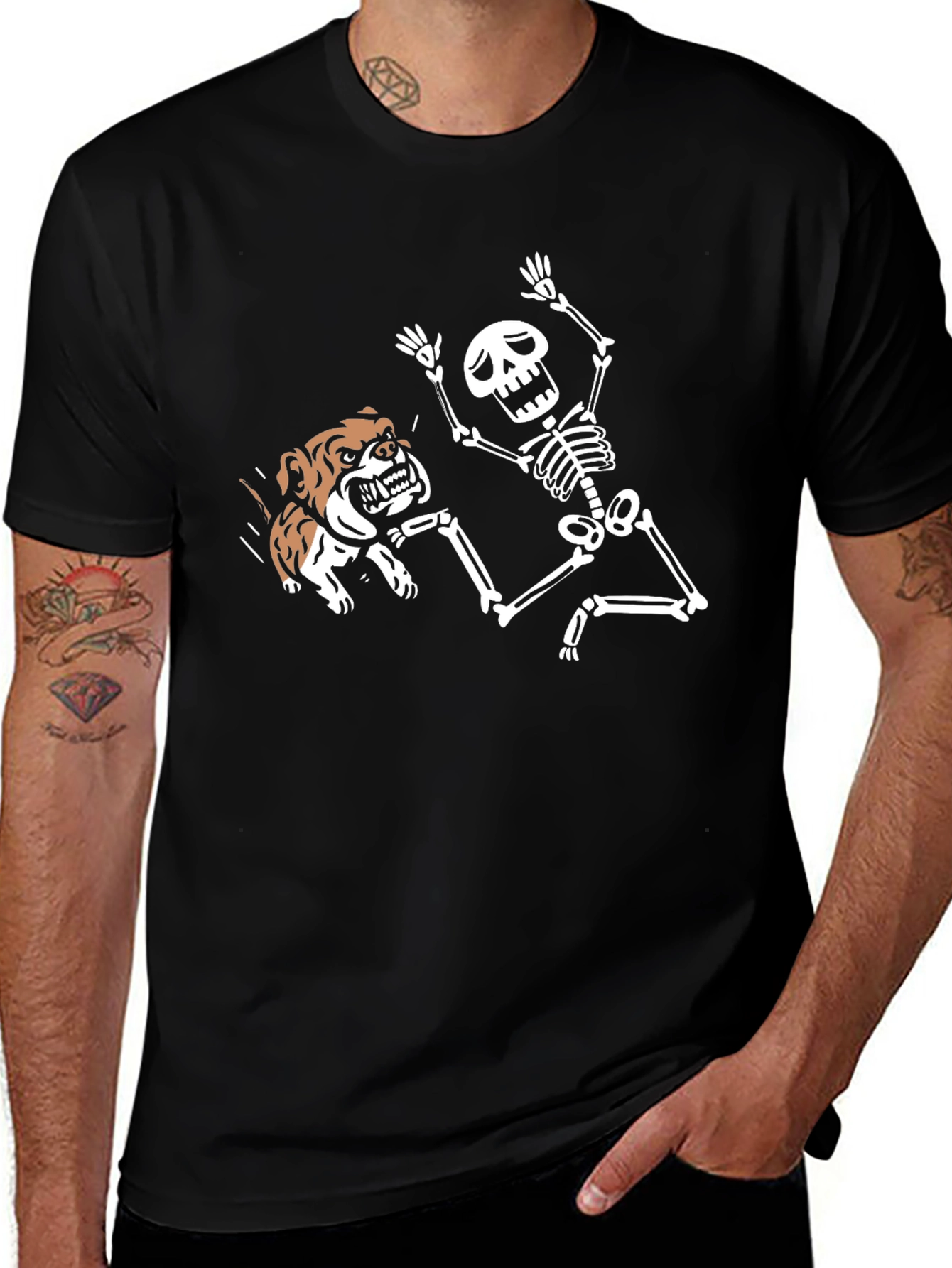 Black Skeleton & Bulldog Graphic Tee - Black T-Shirt main image