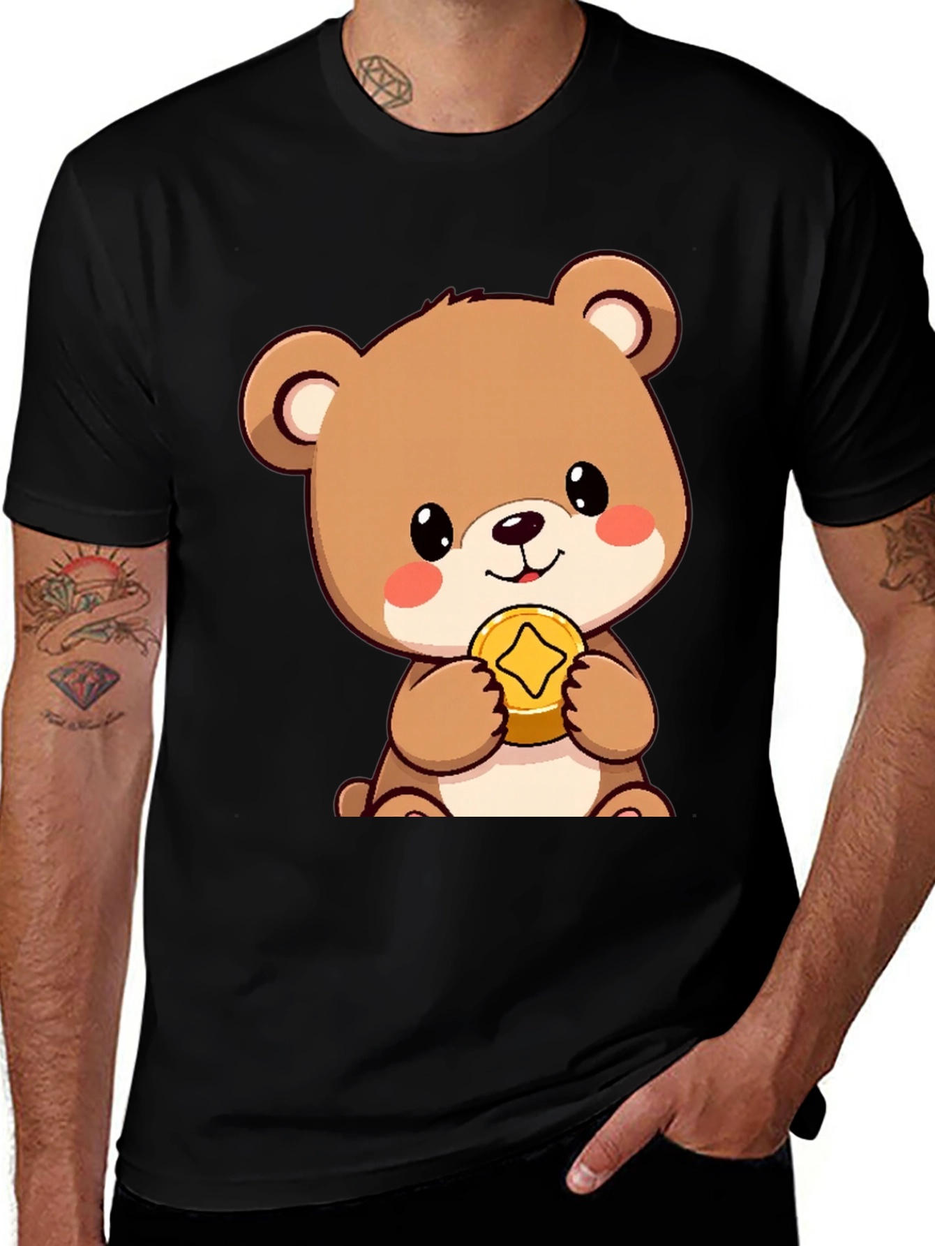 Variant 15 of Cute Bear with Coin Black T-Shirt