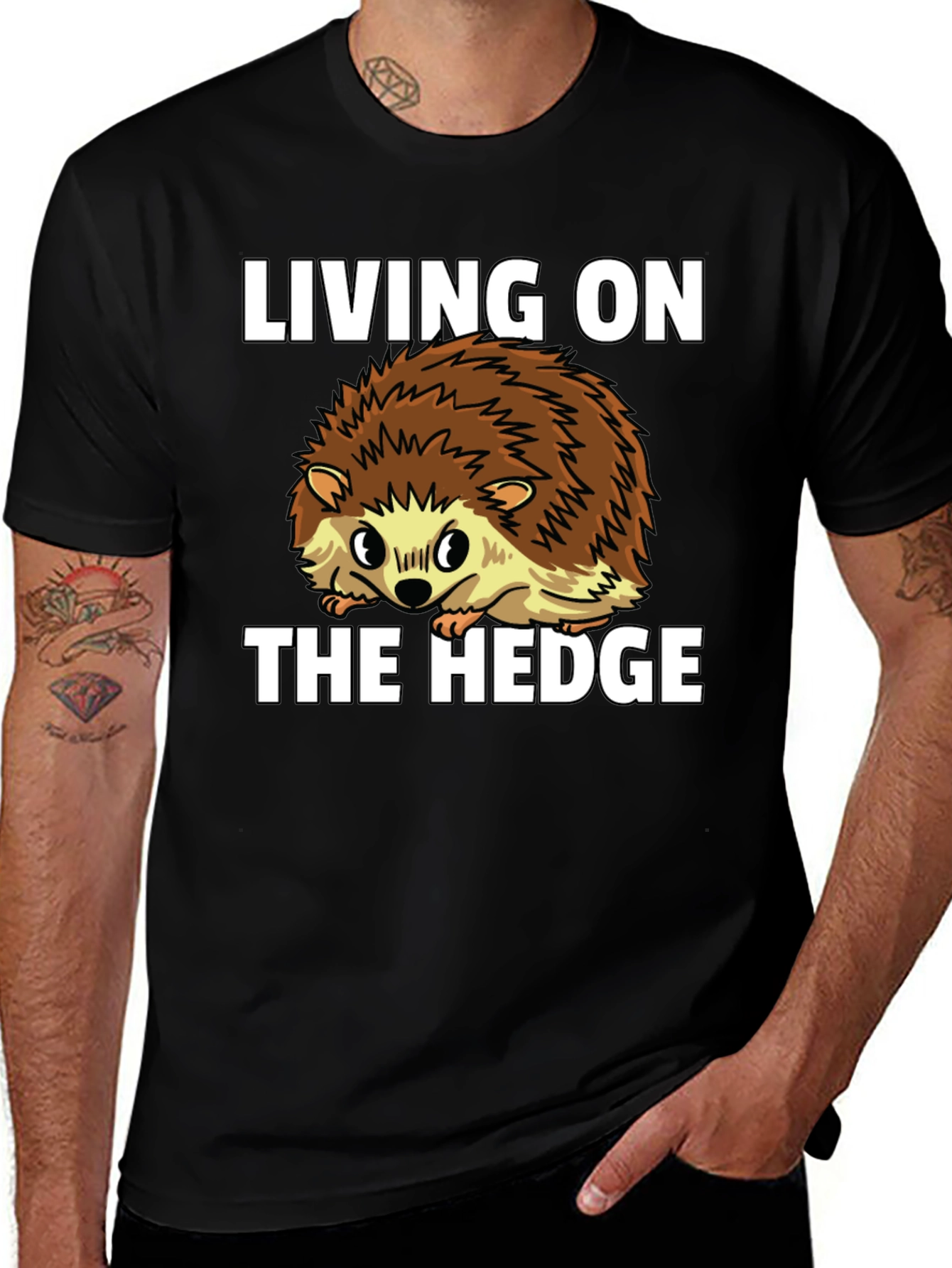 Black Living on the Hedge Hedgehog Graphic Tee main image