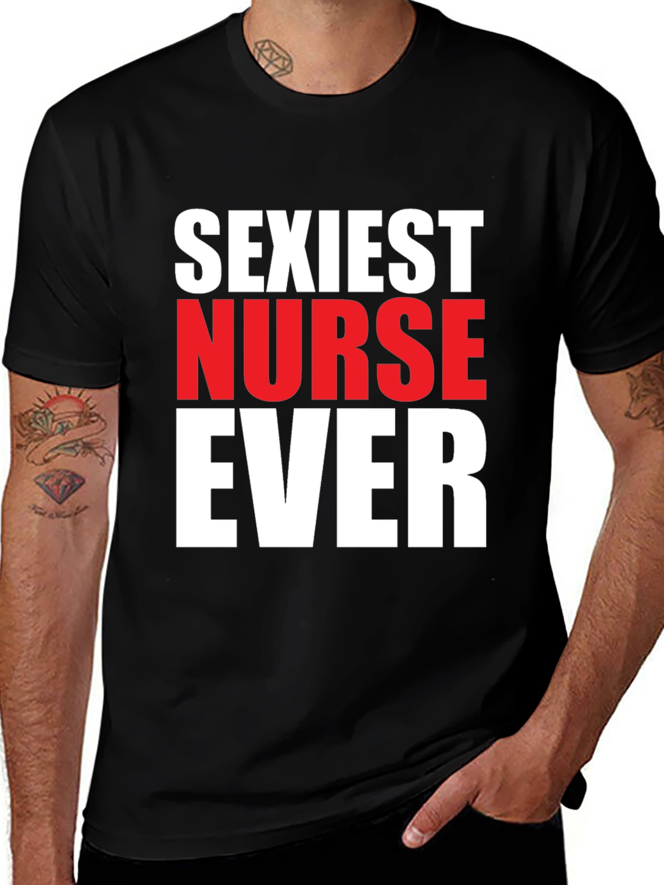 Variant 13 of Sexiest Nurse Ever Graphic Tee - Black Cotton