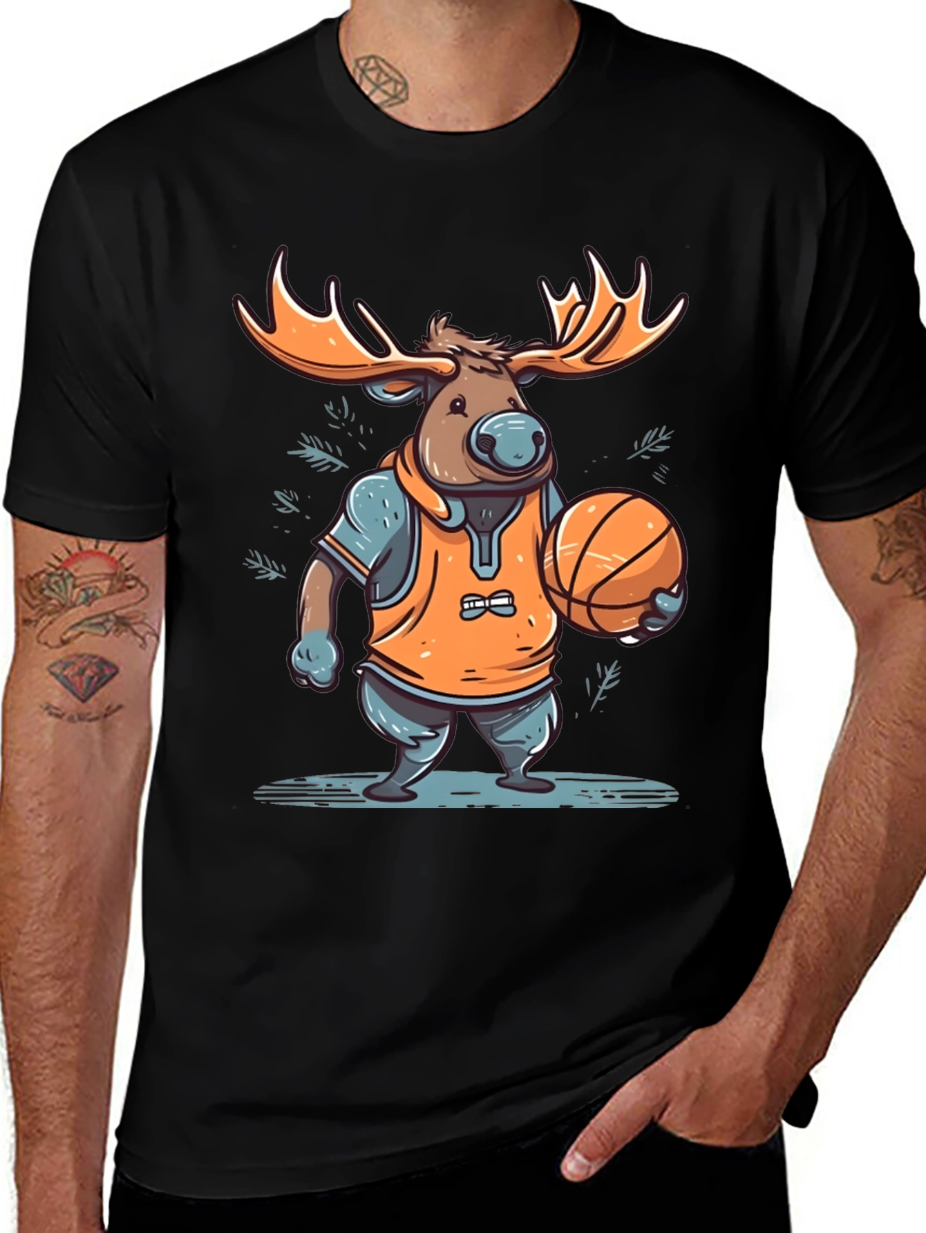 Variant 4 of Moose Basketball Graphic T-Shirt - Black Cotton Tee