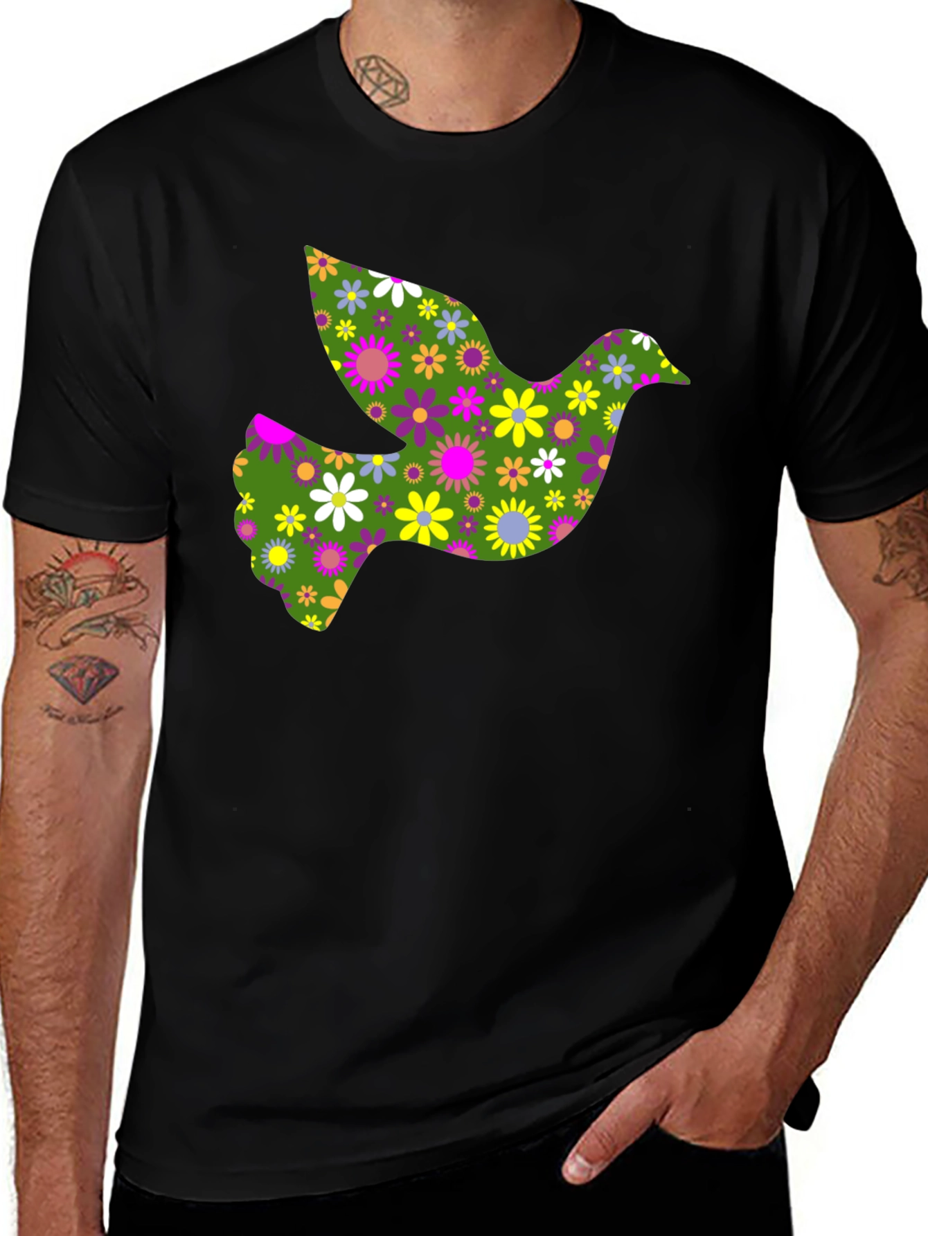 Variant 23 of Peace Dove Flower Pattern Graphic T-Shirt