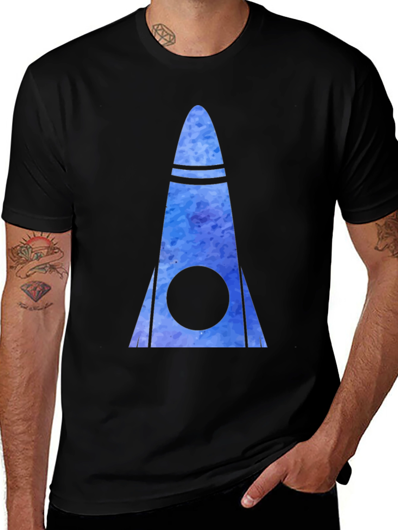 Variant 7 of Watercolor Rocketship Graphic Tee - Black Cotton Blend