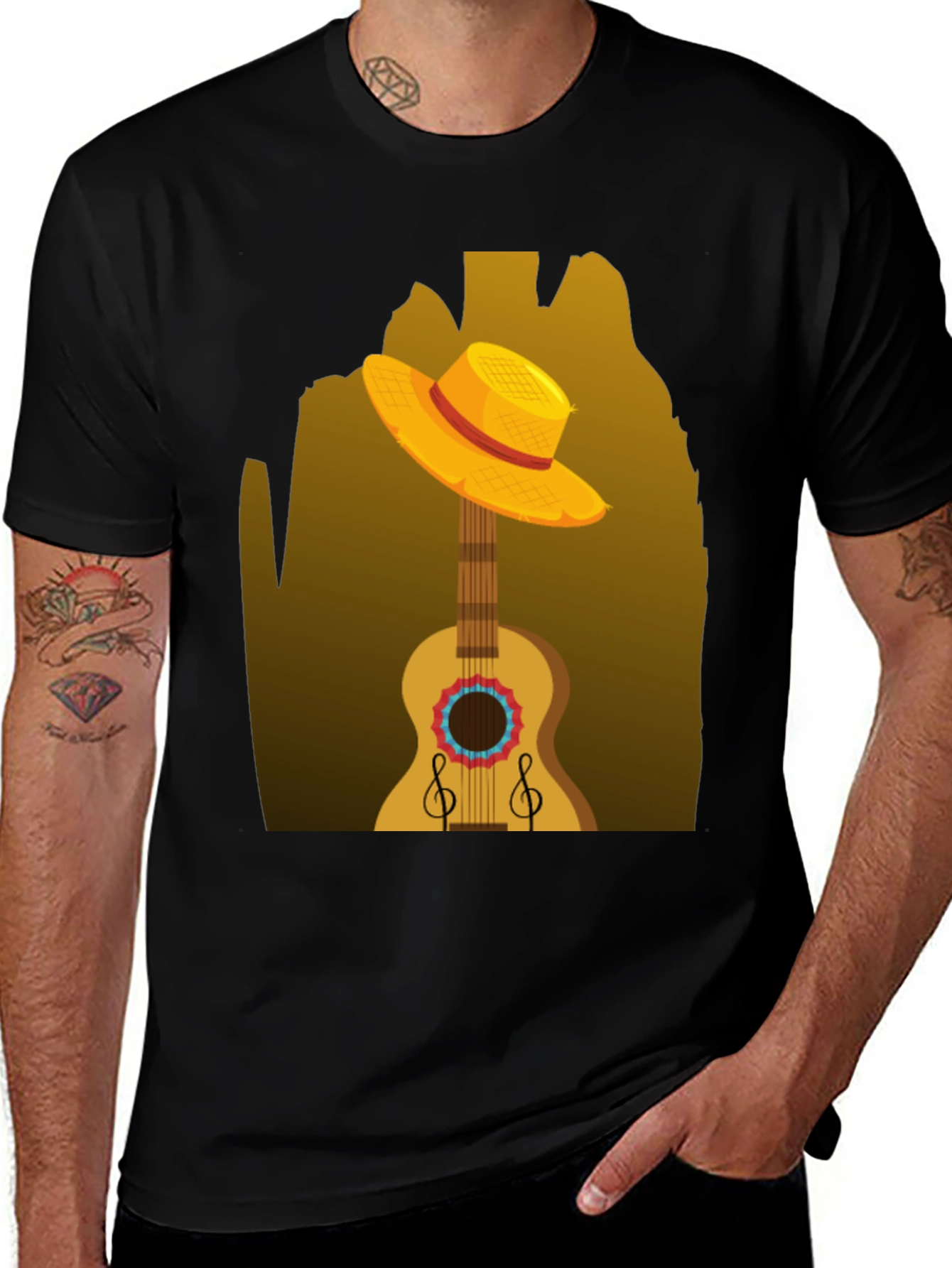 Variant 10 of Acoustic Guitar & Straw Hat T-Shirt - Casual Graphic Tee