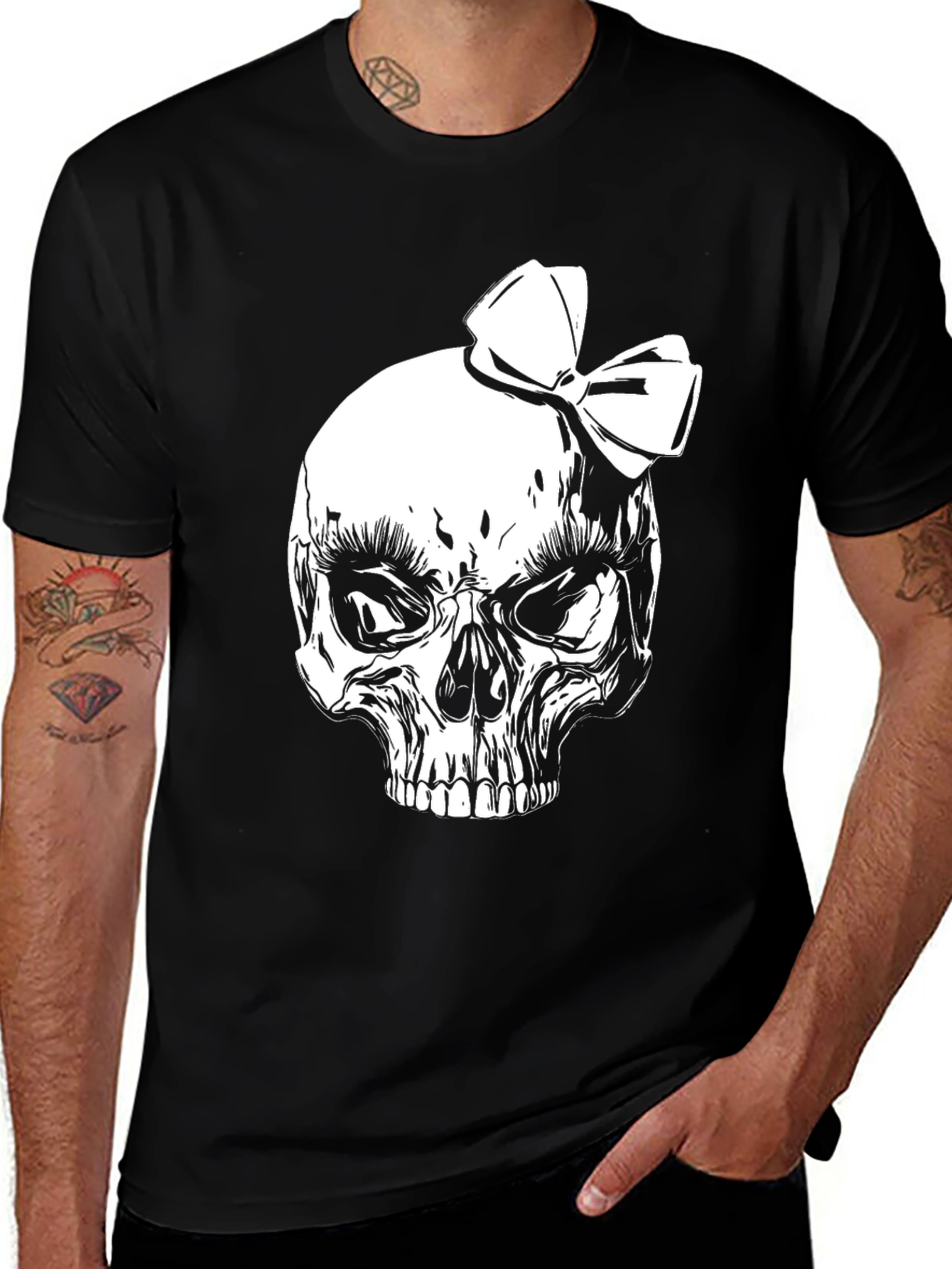 Variant 18 of Skull with Bow T-Shirt - Black