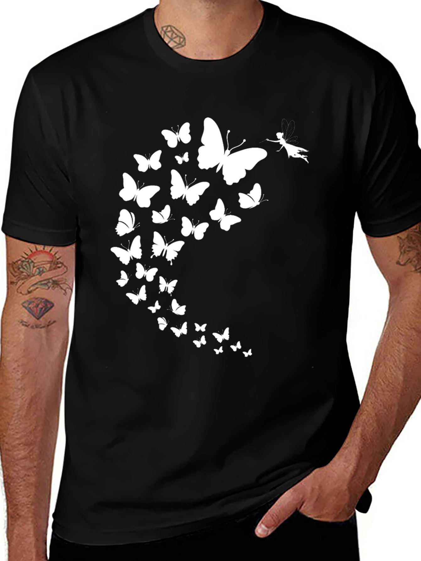 Black Butterfly Fairy Graphic Tee - Black Casual T-Shirt main image