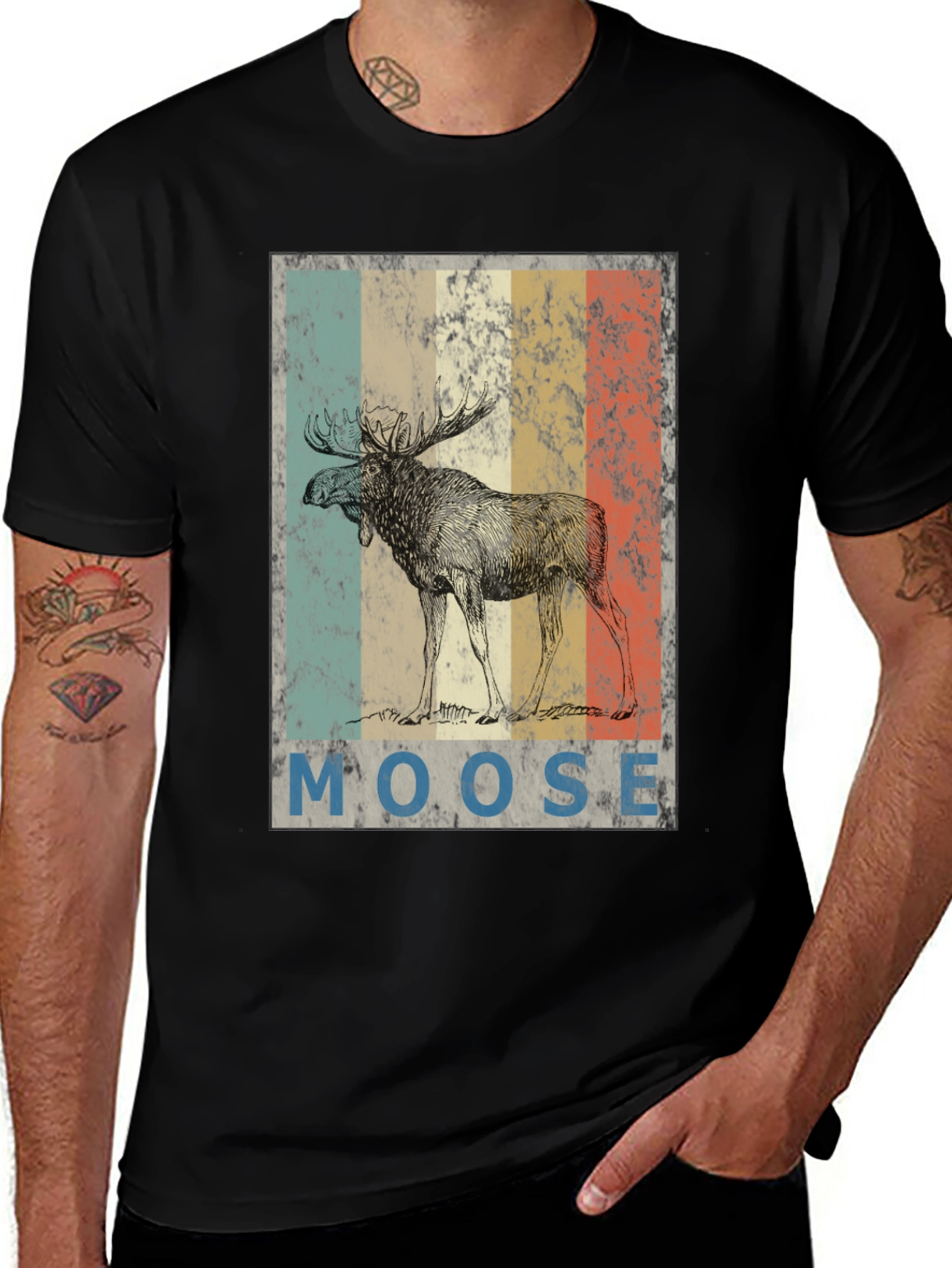 Variant 30 of Retro Moose Graphic T-Shirt - Men's Black Tee