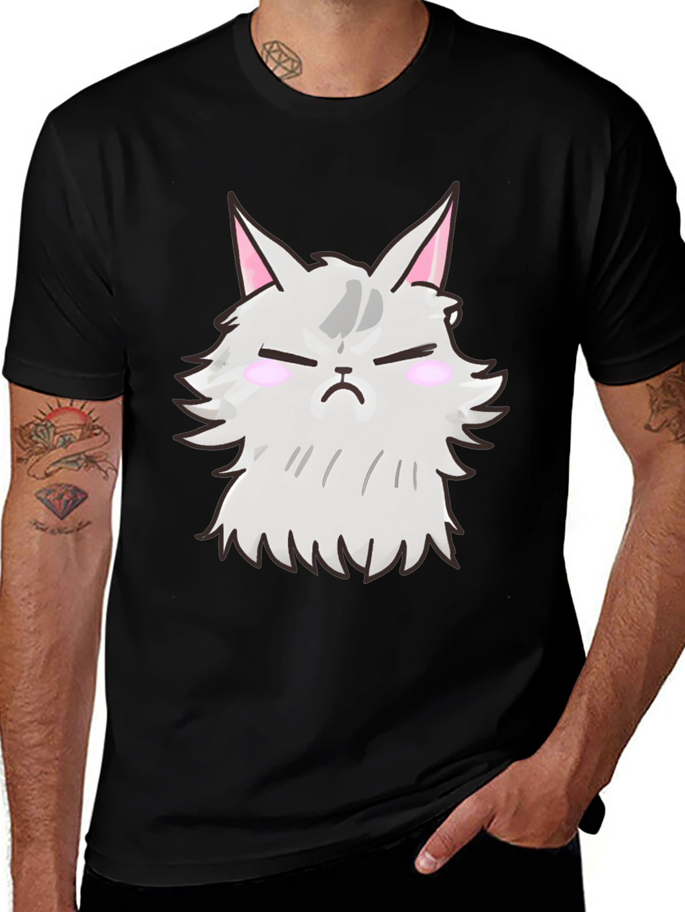 Variant 2 of Grumpy Cat T-Shirt - Black, Cartoon Feline Design