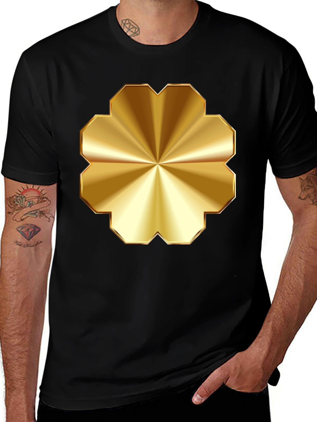 Gold Radiant Flower Black T-Shirt