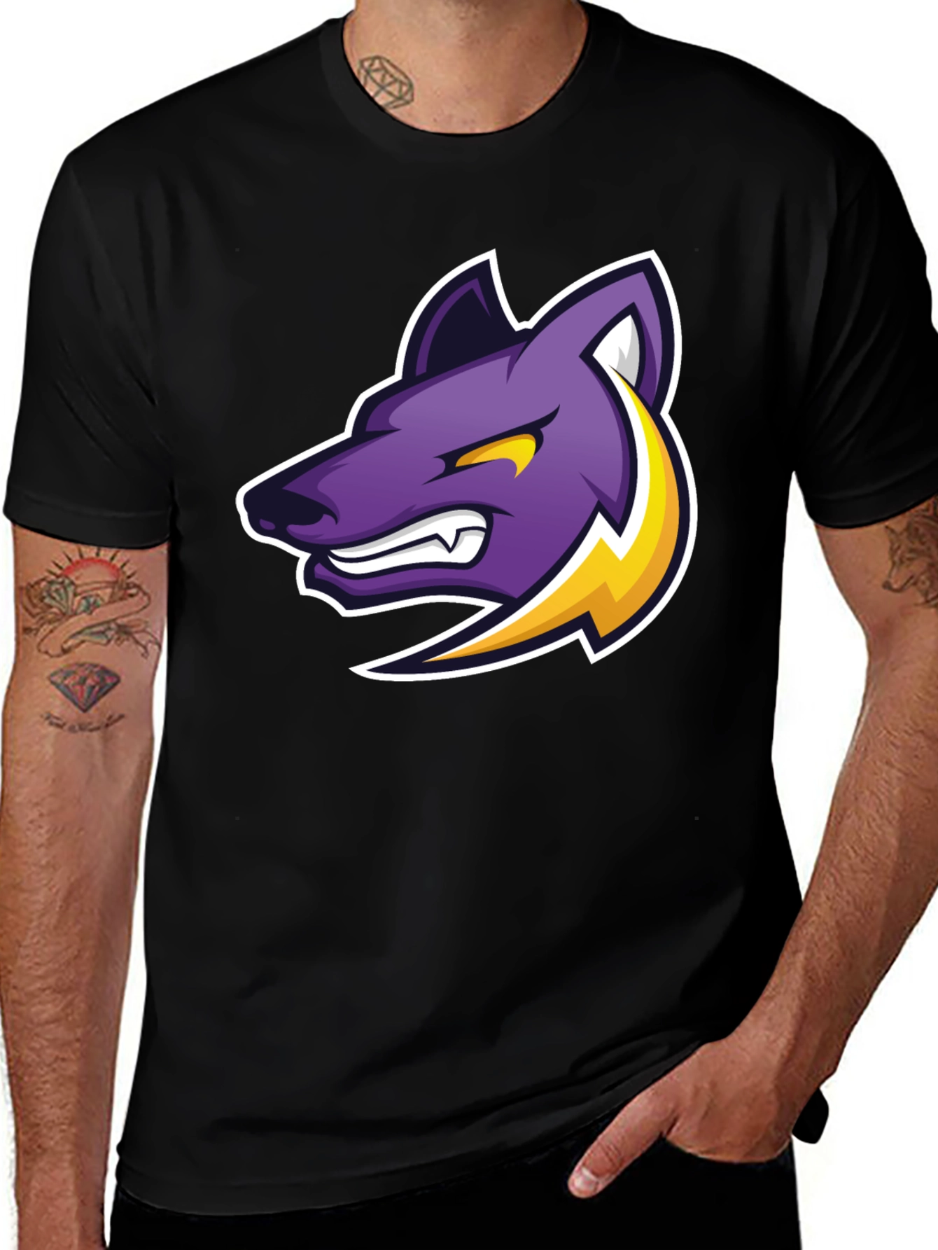 Variant 28 of Black T-Shirt with Purple Wolf Graphic