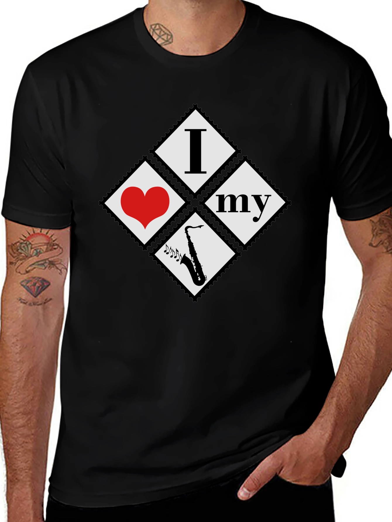 Variant 9 of I Love My Saxophone - Black Graphic Tee