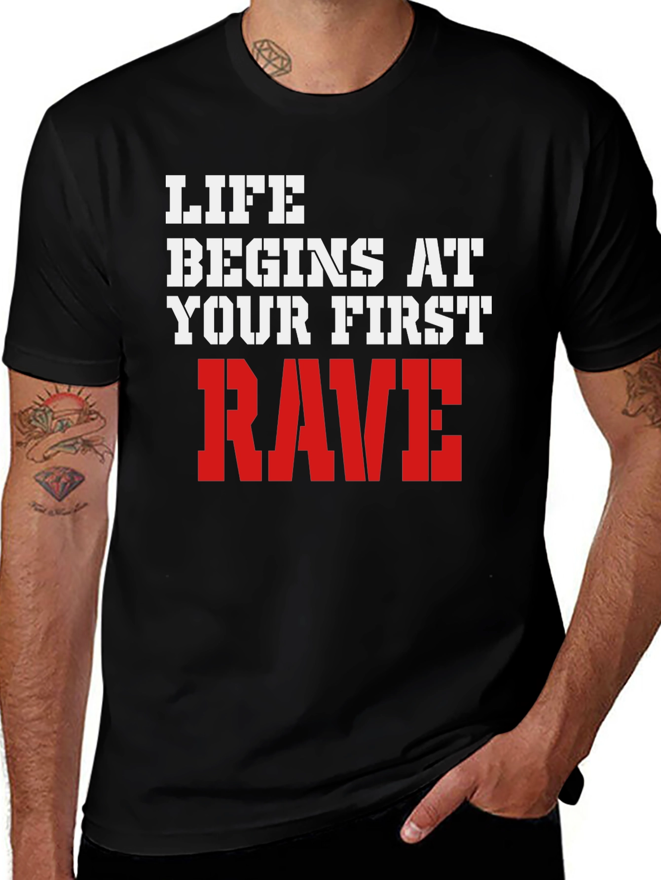 Variant 27 of Life Begins at Your First Rave T-Shirt