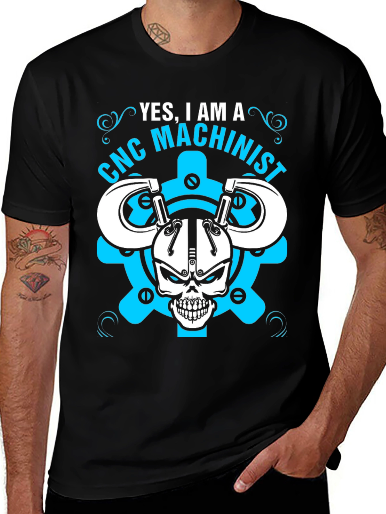 CNC Machinist T-Shirt - Skull & Gears Design