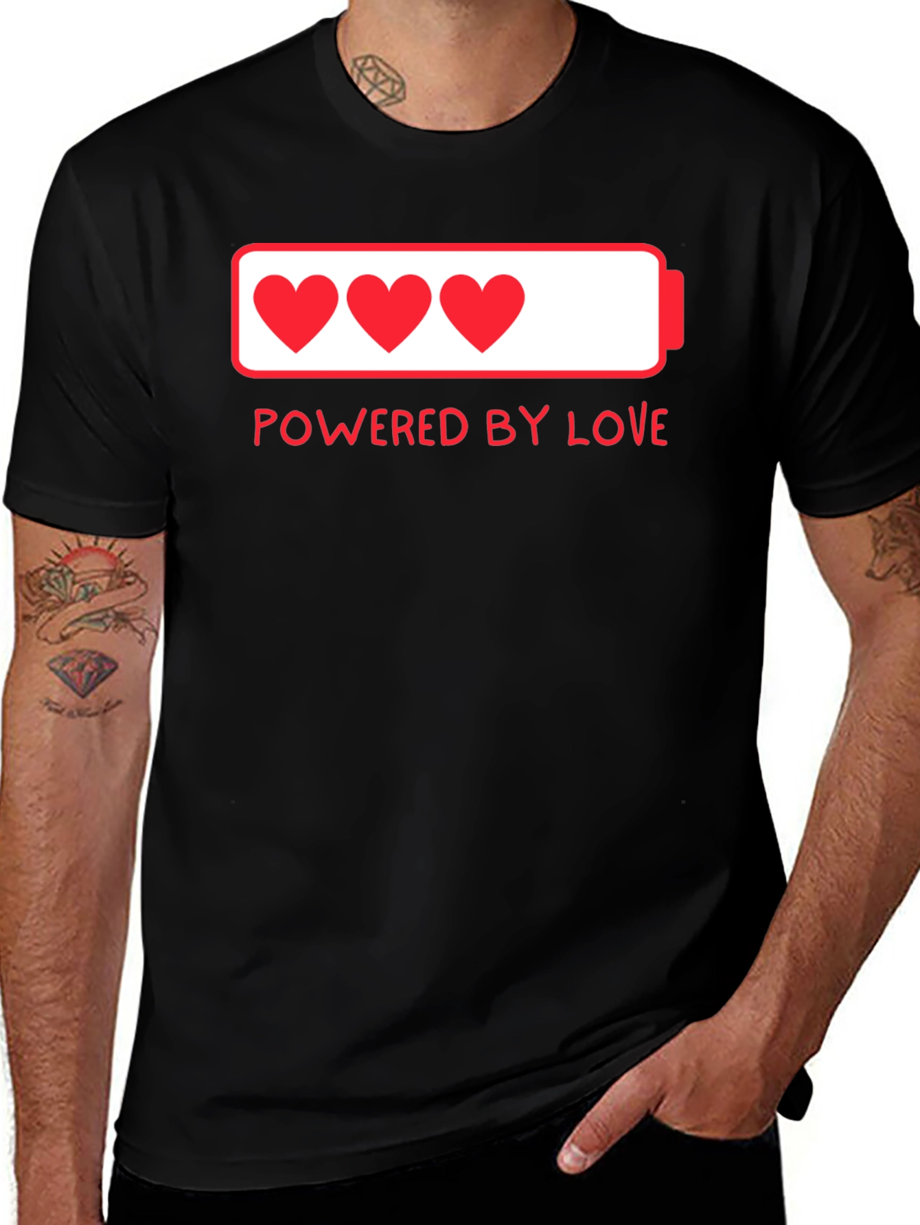 Variant 30 of Powered by Love T-Shirt - Black Cotton Tee