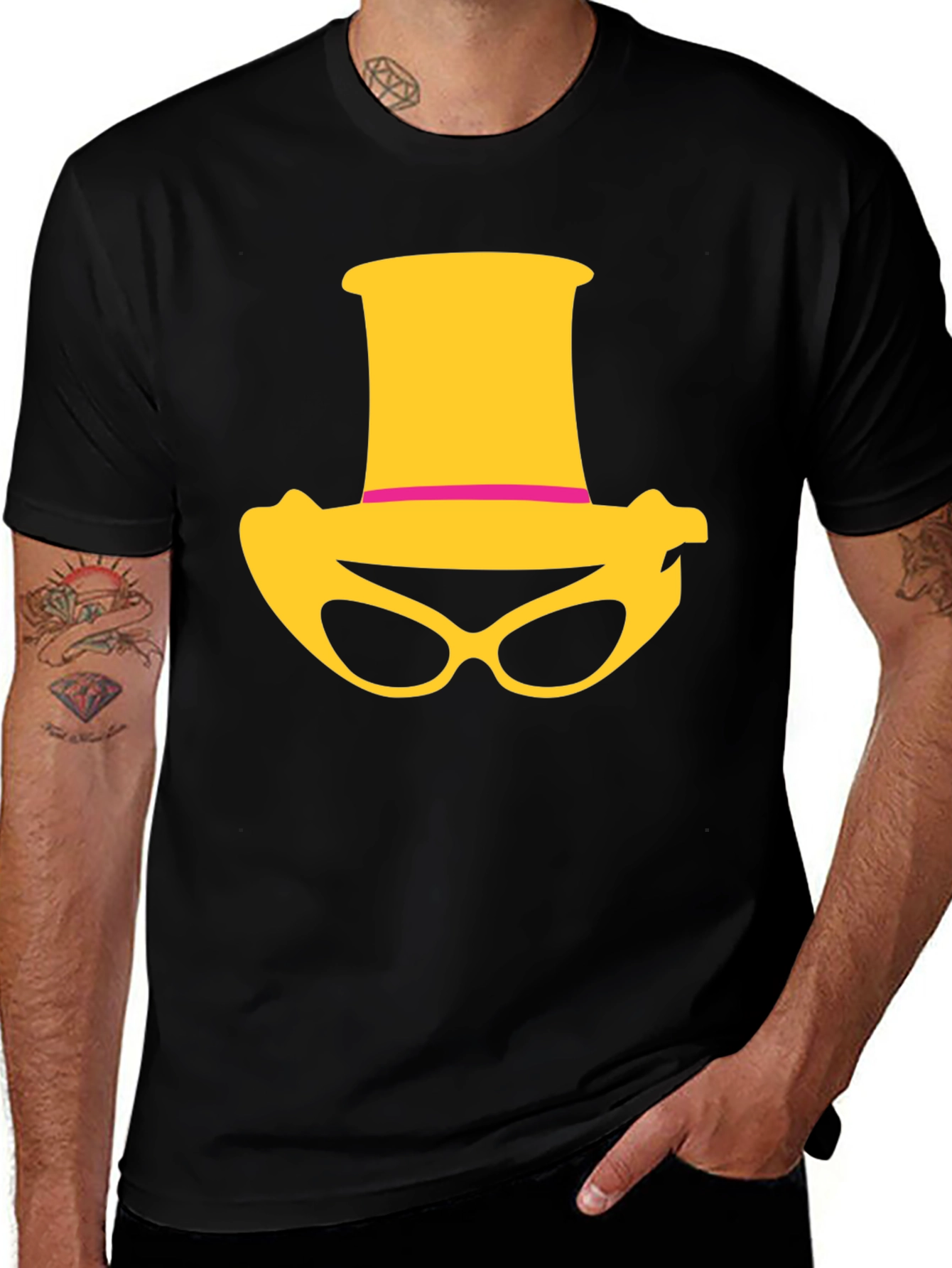 Variant 28 of Novelty Top Hat & Glasses Graphic T-Shirt