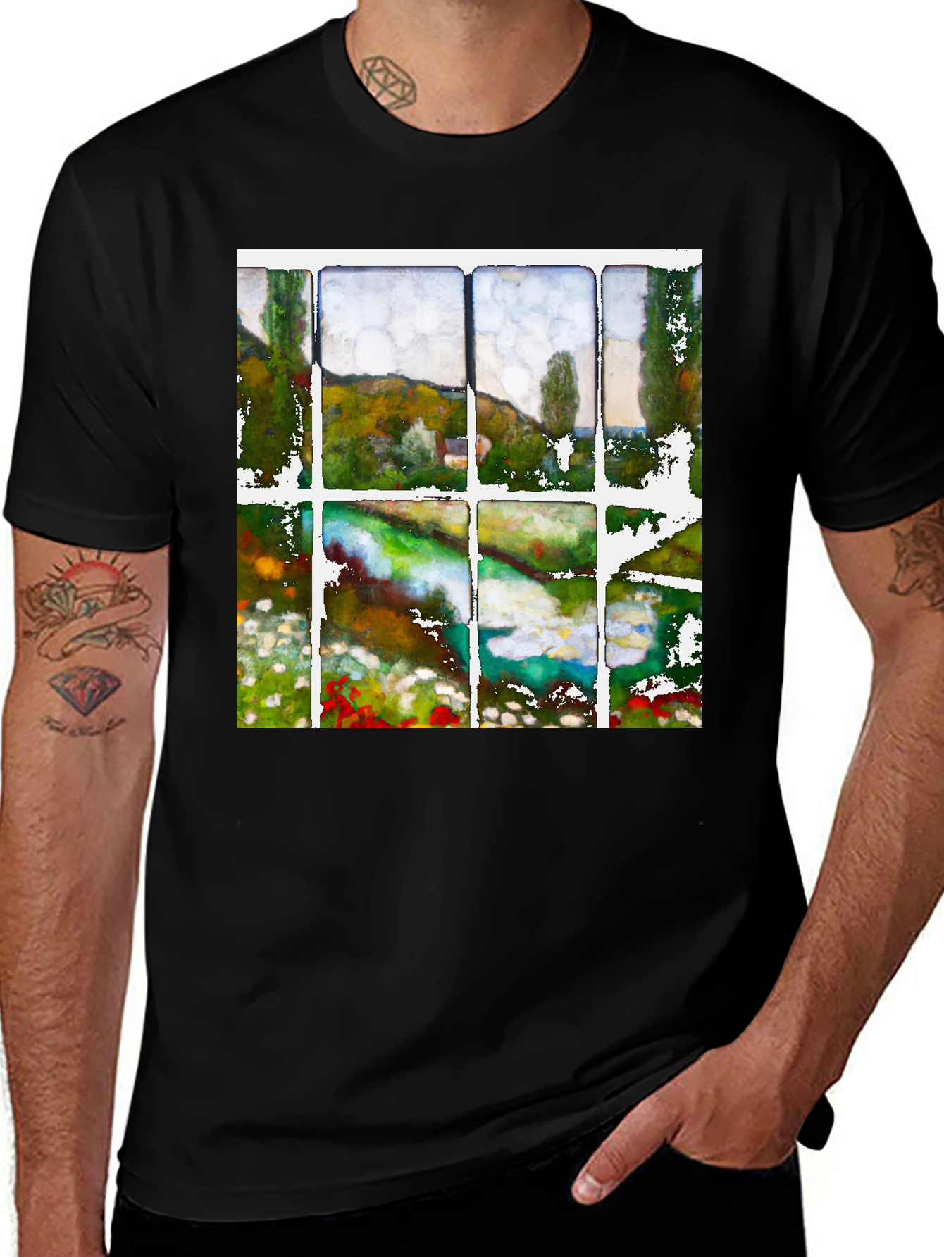 Variant 6 of Impressionist Landscape T-Shirt - Window View