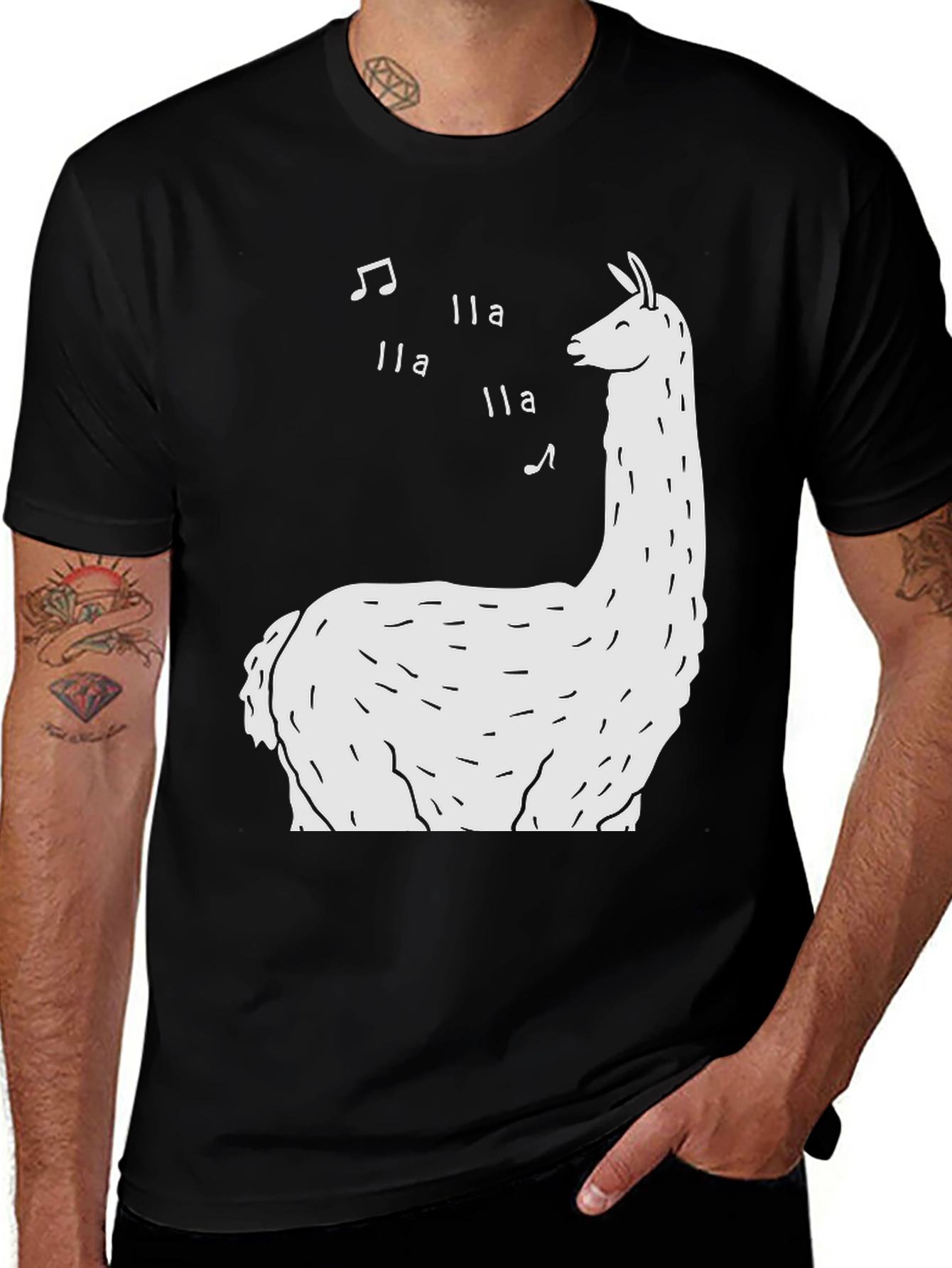 Variant 9 of Singing Llama Graphic Tee - Black Cotton T-Shirt