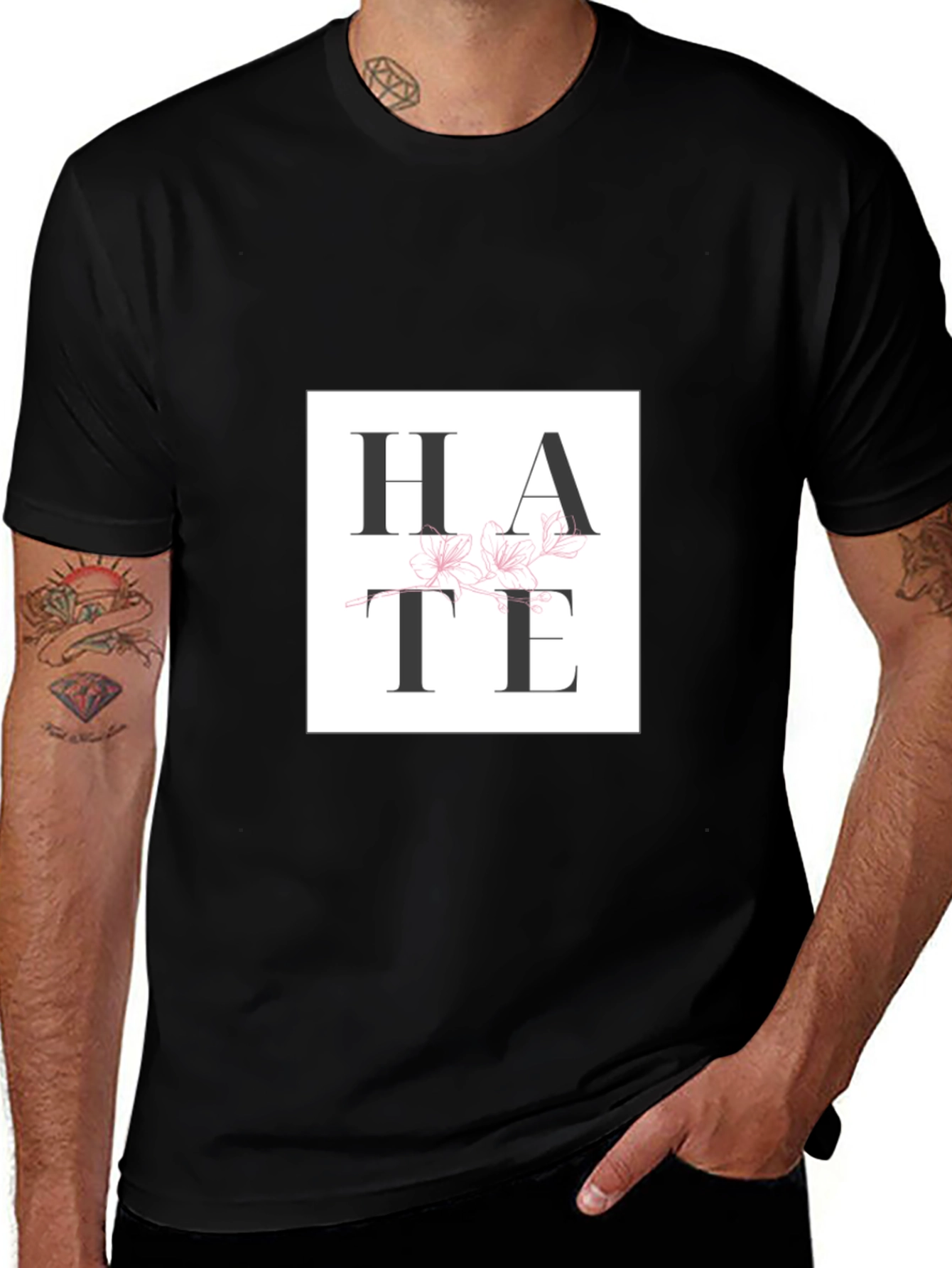Hate Floral Graphic Print Black T-Shirt