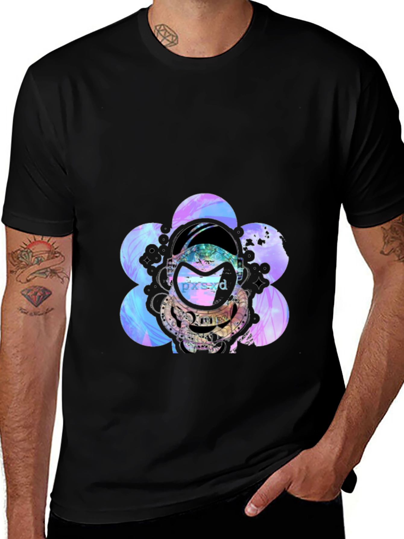 Variant 3 of Astronaut Floral Graphic Black T-Shirt