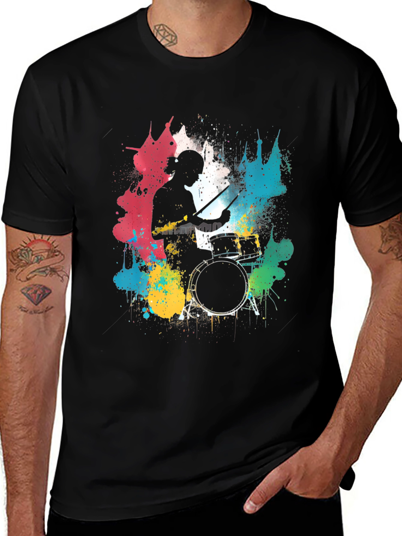 Variant 25 of Drummer Silhouette Graphic Tee - Cool Music Shirt
