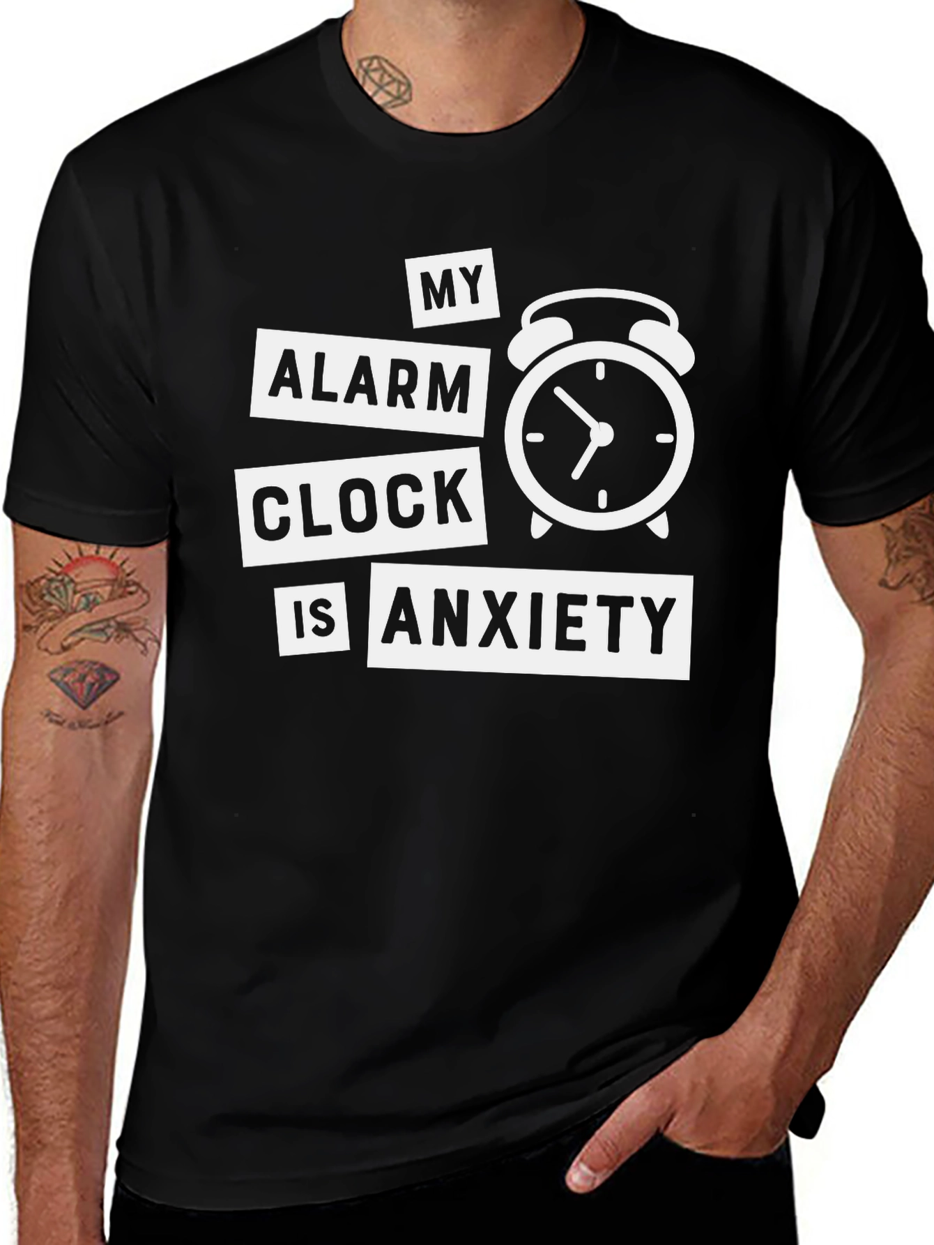 Variant 10 of Anxiety Alarm Clock Graphic T-Shirt - Black