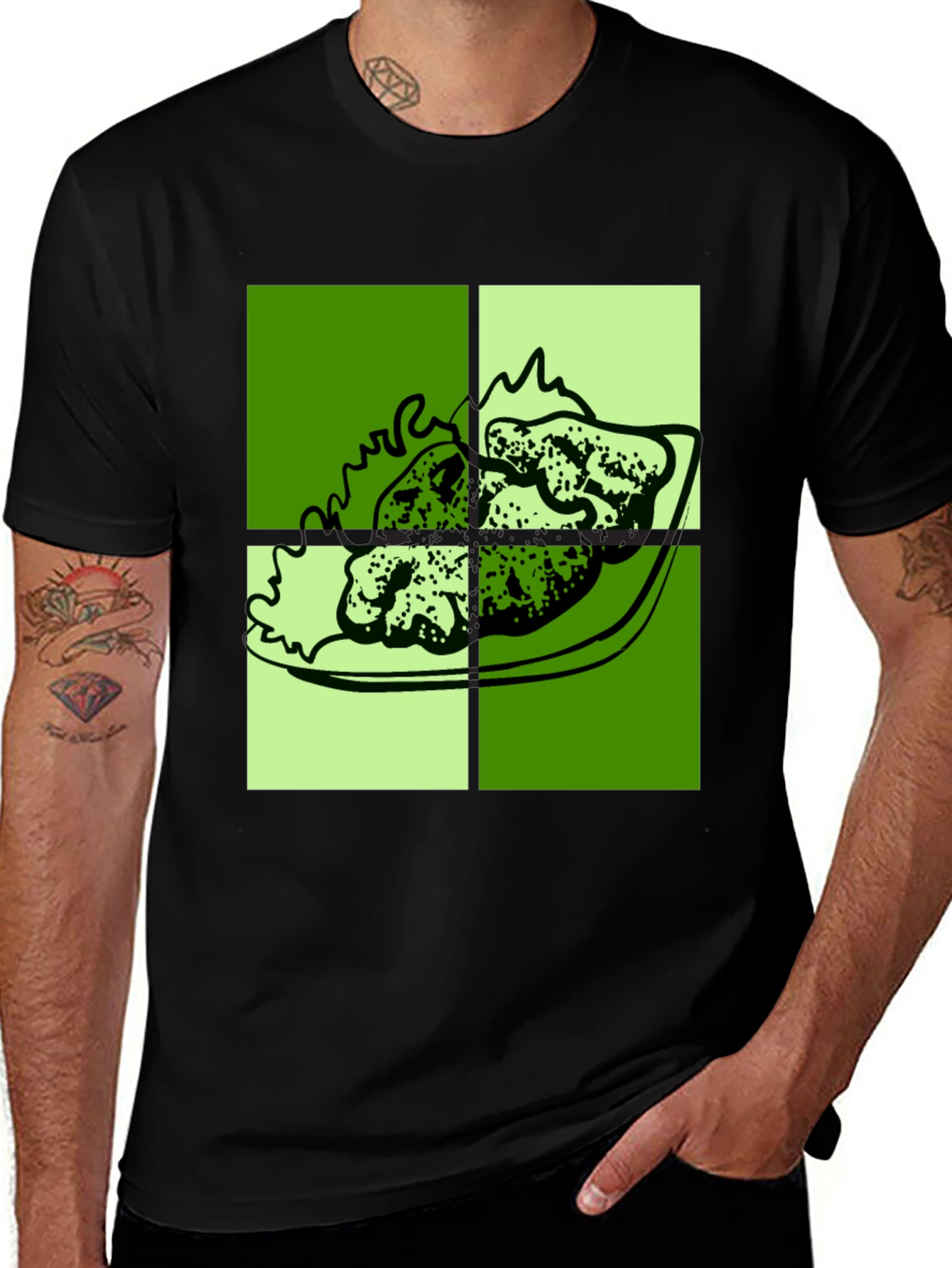 Retro Green T-Shirt with Food Graphic