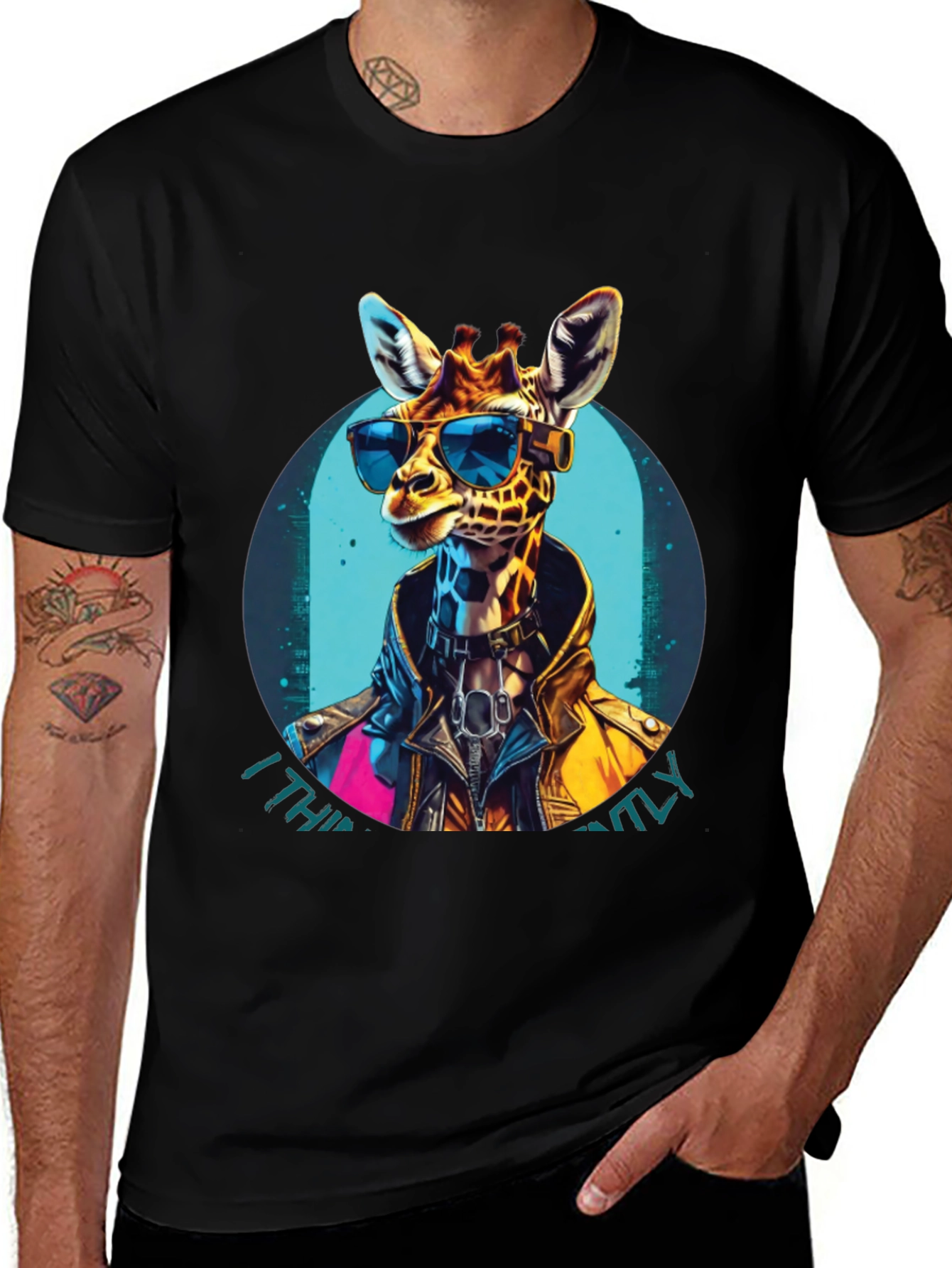 Variant 7 of Cool Giraffe Graphic Tee - Unisex Black T-Shirt