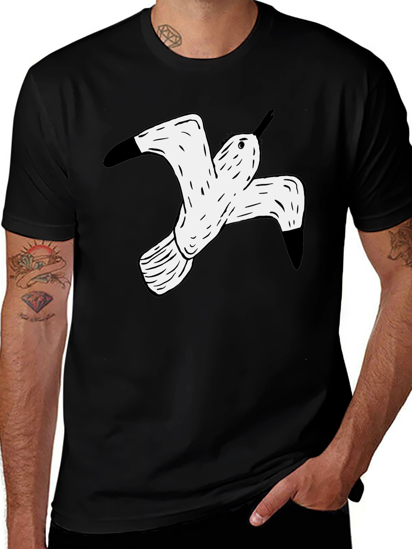 Variant 30 of Black T-Shirt with White Flying Bird Graphic
