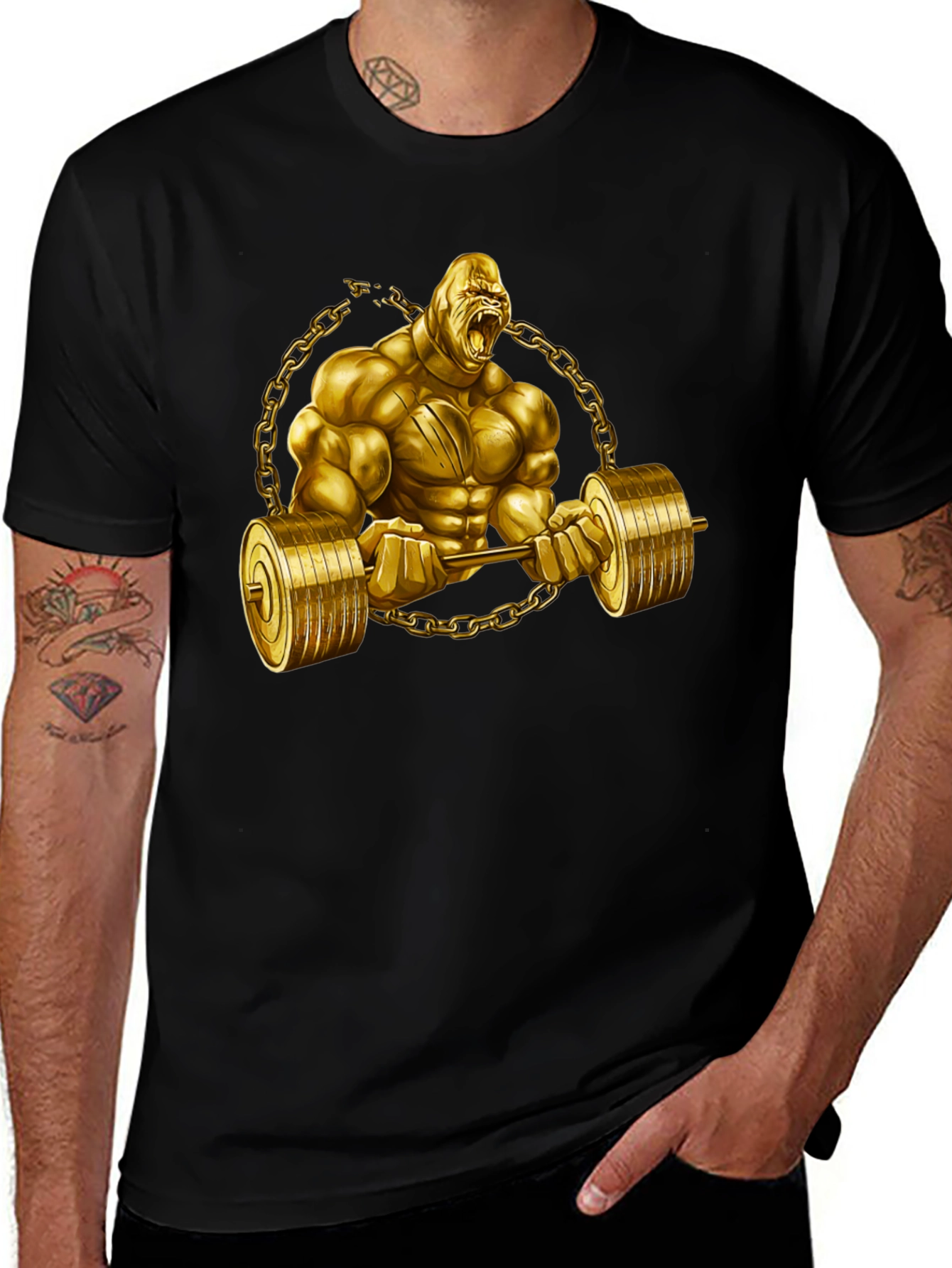 Variant 22 of Golden Gorilla Barbell T-Shirt