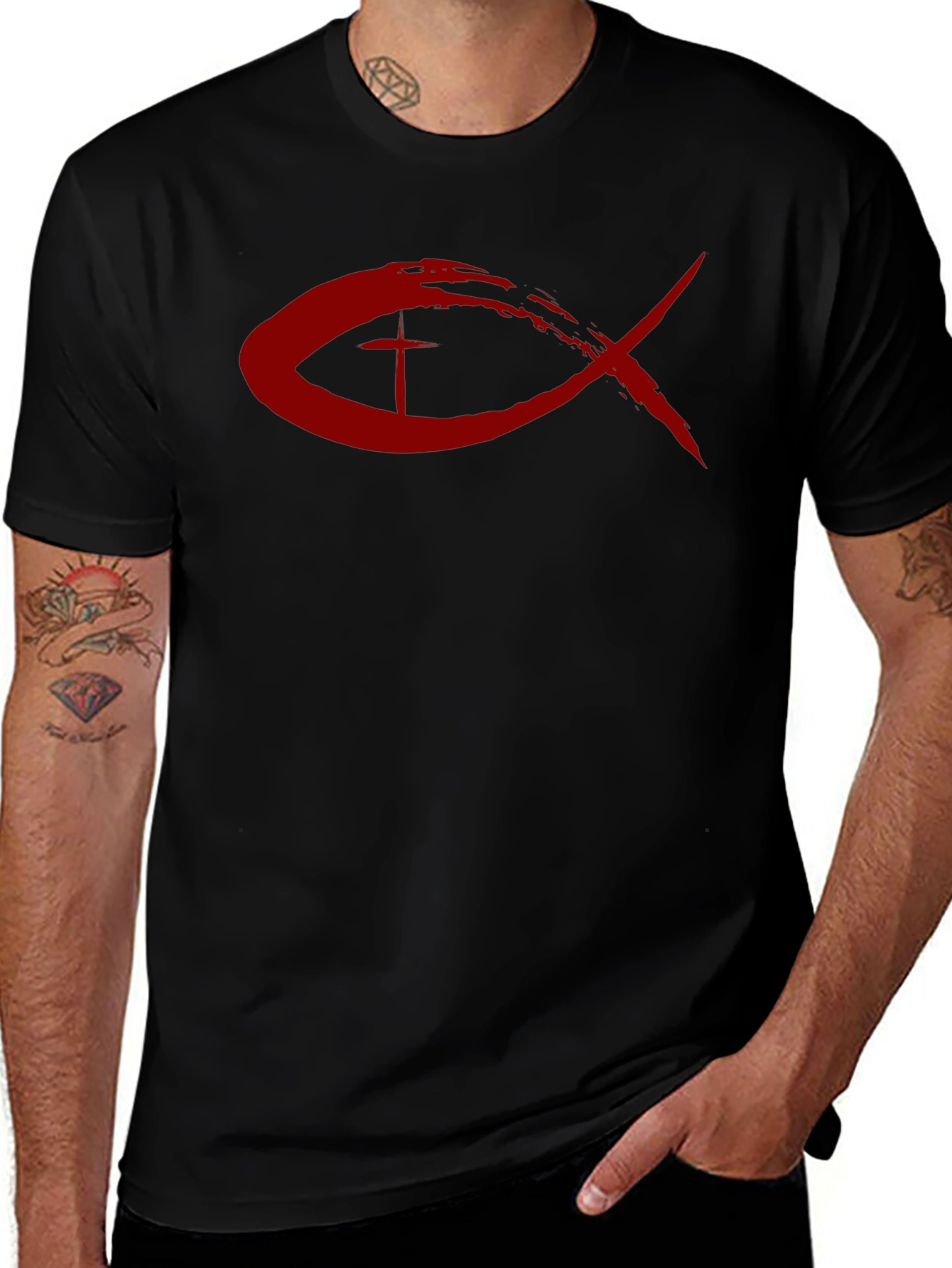 Christian Fish Symbol T-Shirt - Red Design