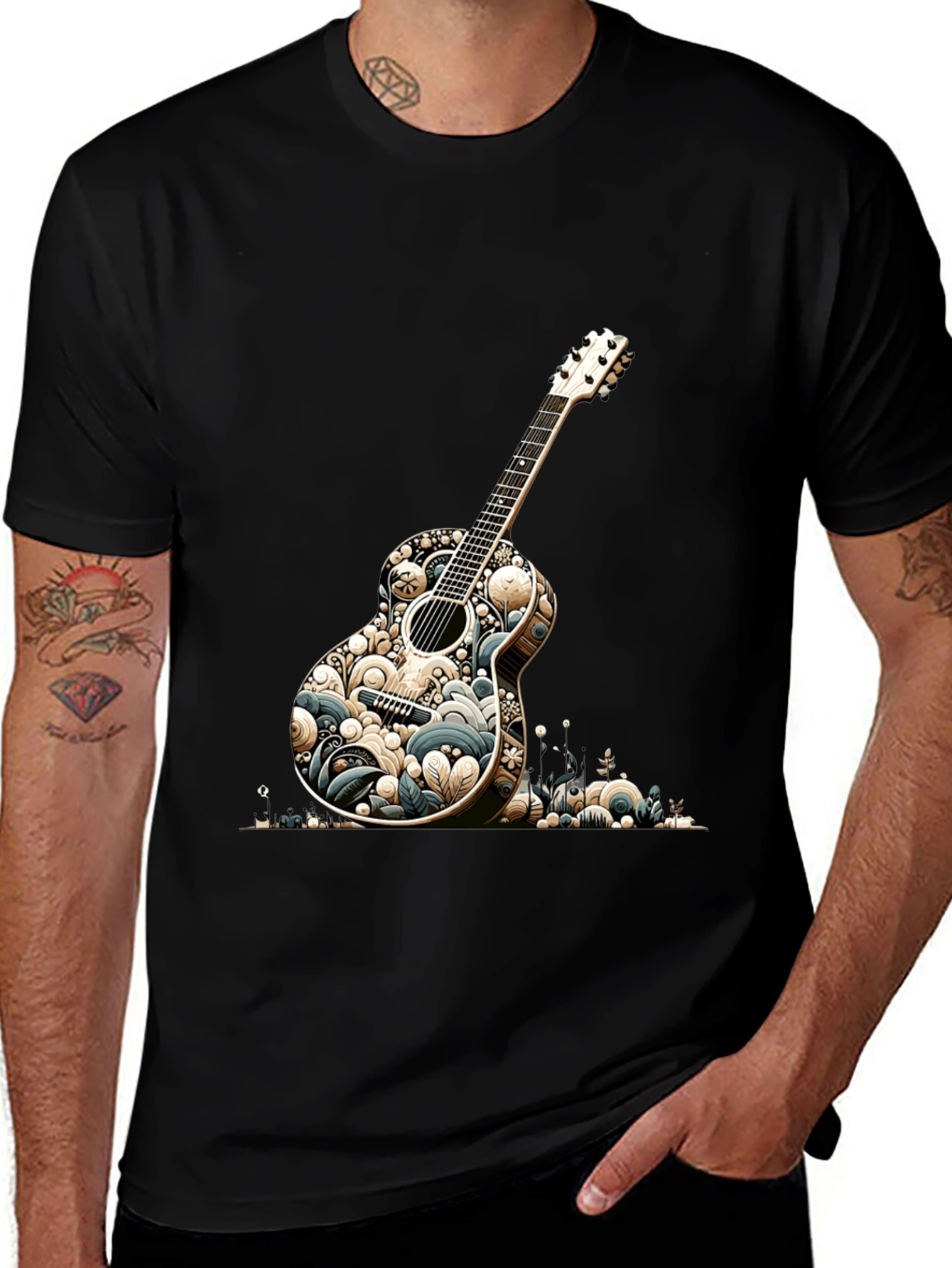 Variant 30 of Guitar Graphic Tee - Black Cotton Blend