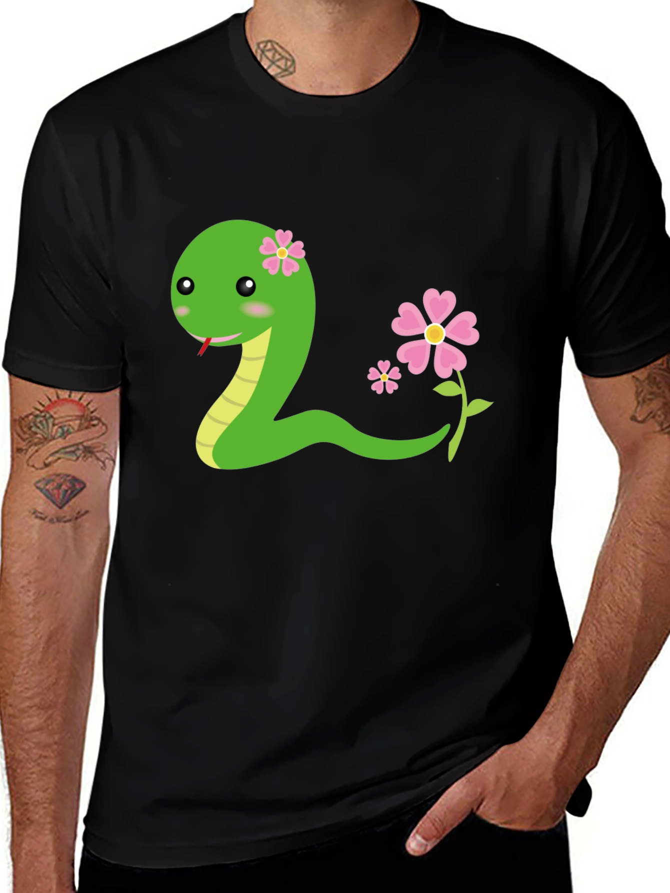Variant 4 of Cute Snake and Flowers Graphic Tee