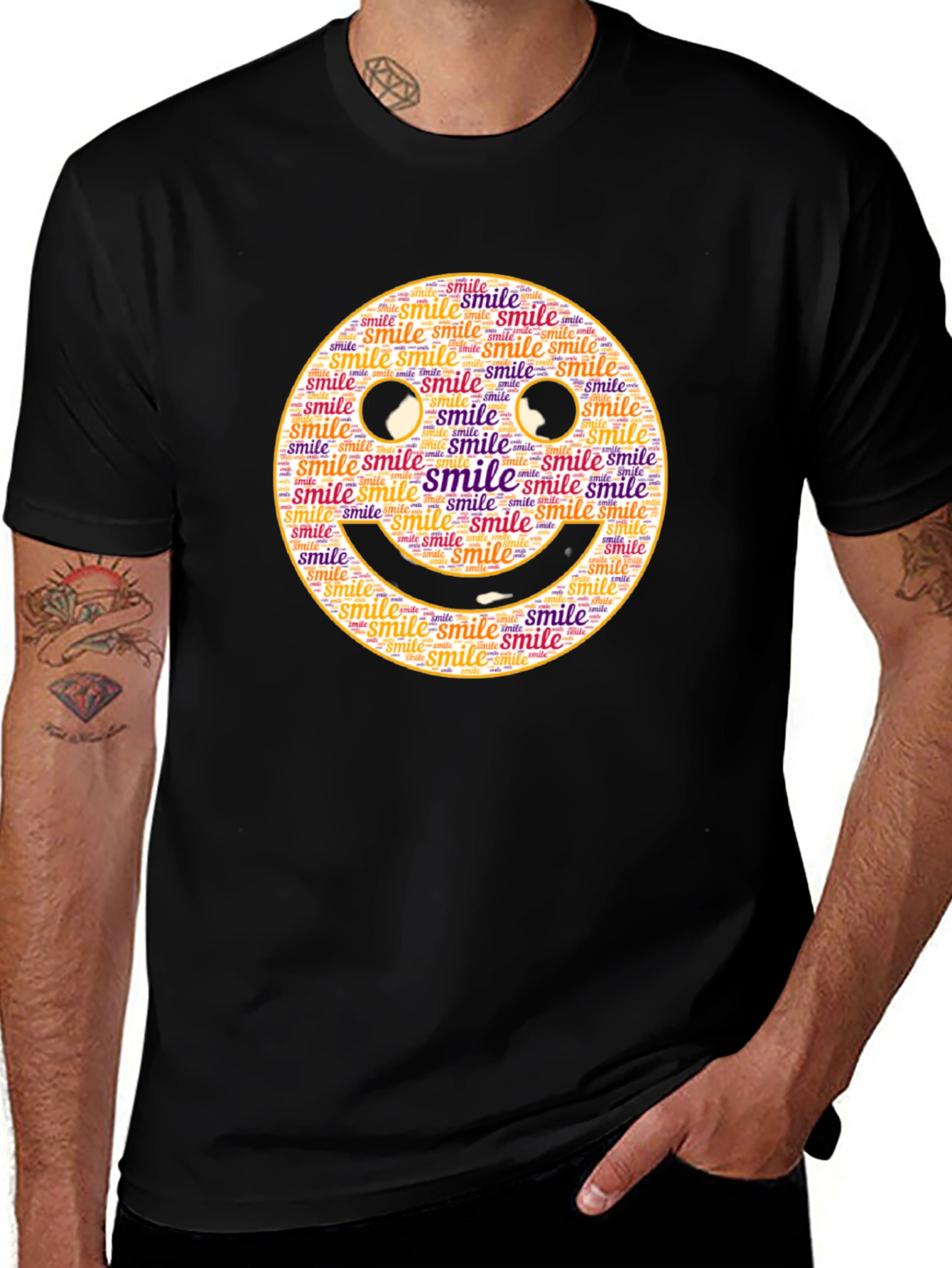 Variant 14 of Smiley Face Word Art Black T-Shirt