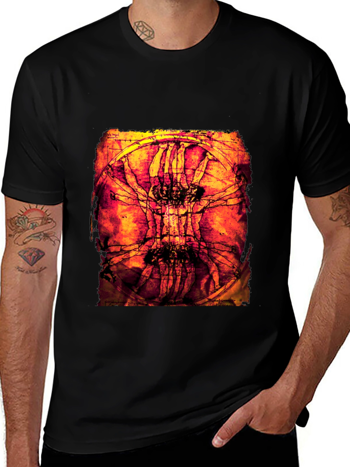 Variant 27 of Unique Graphic Tee - Vitruvian Man Abstract Design