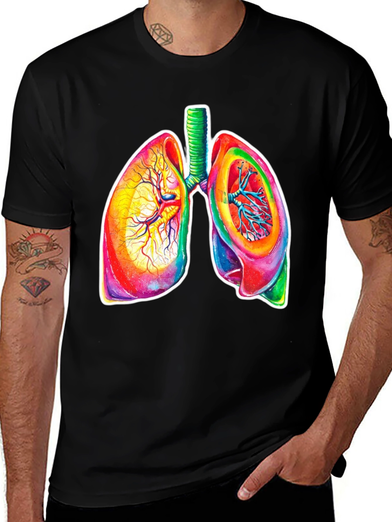 Variant 7 of Colorful Lungs Graphic Tee - Anatomical Art