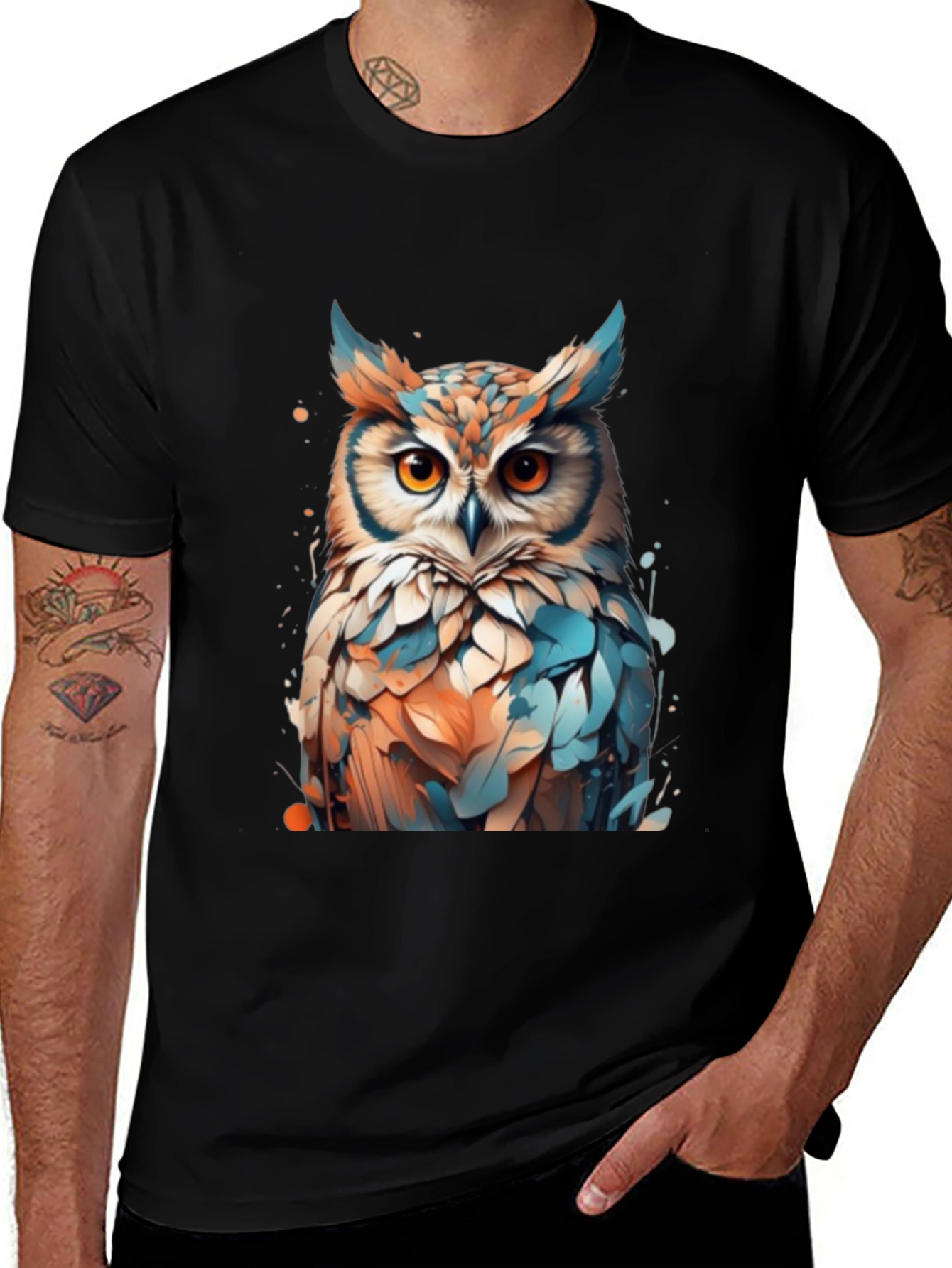 Variant 18 of Owl Graphic Black T-Shirt - Artistic Design