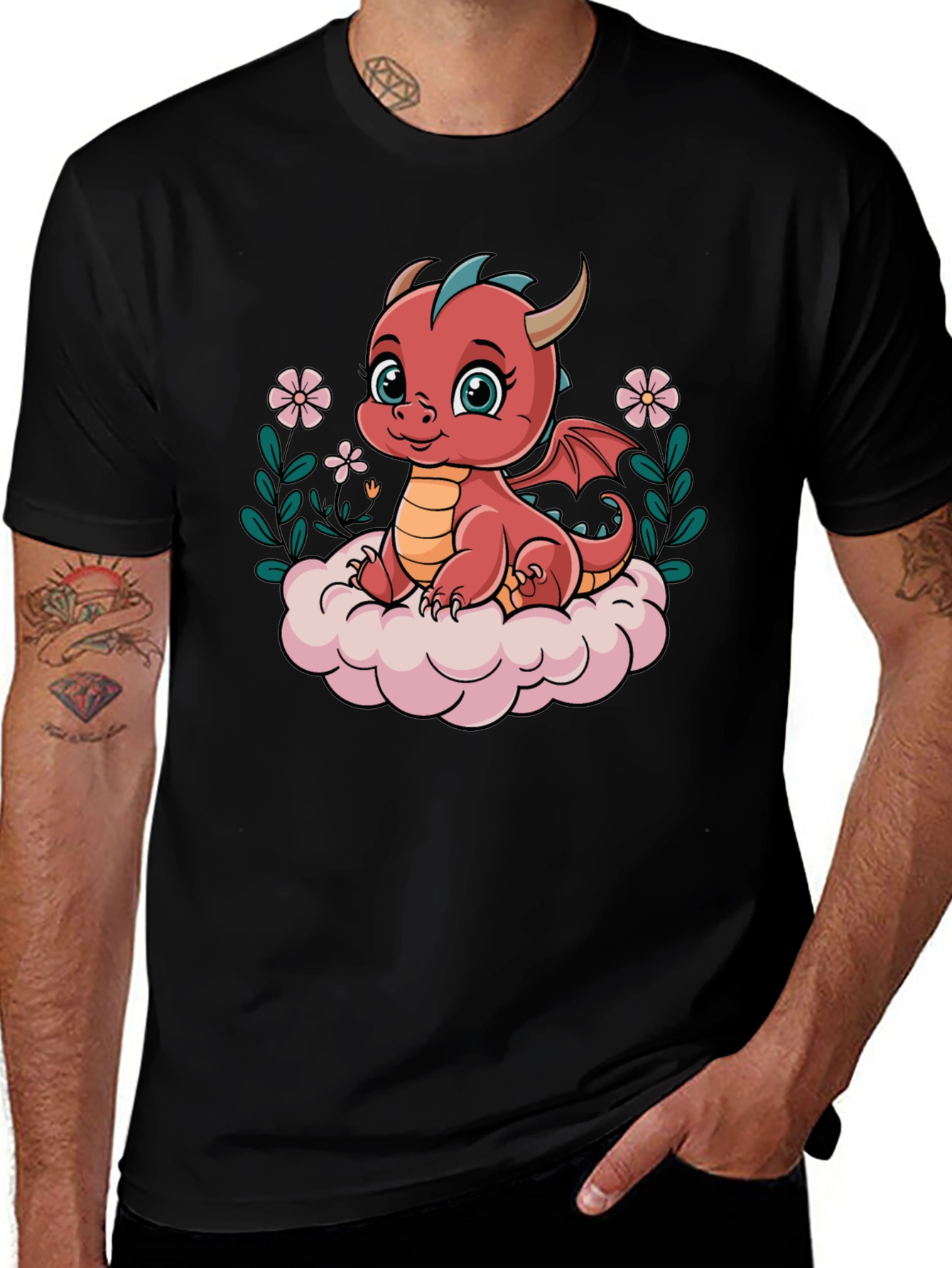 Variant 9 of Cute Dragon Graphic Tee - Black Cotton Shirt