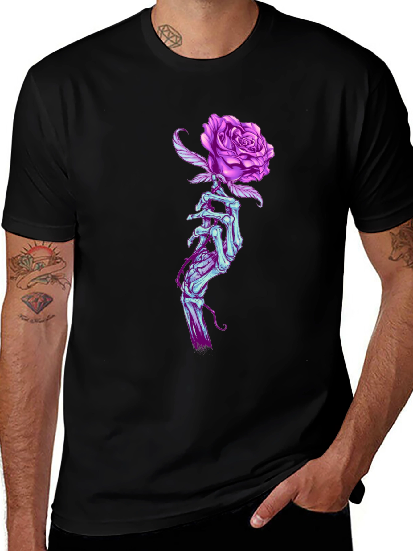 Rose Hand Graphic T-Shirt - Black