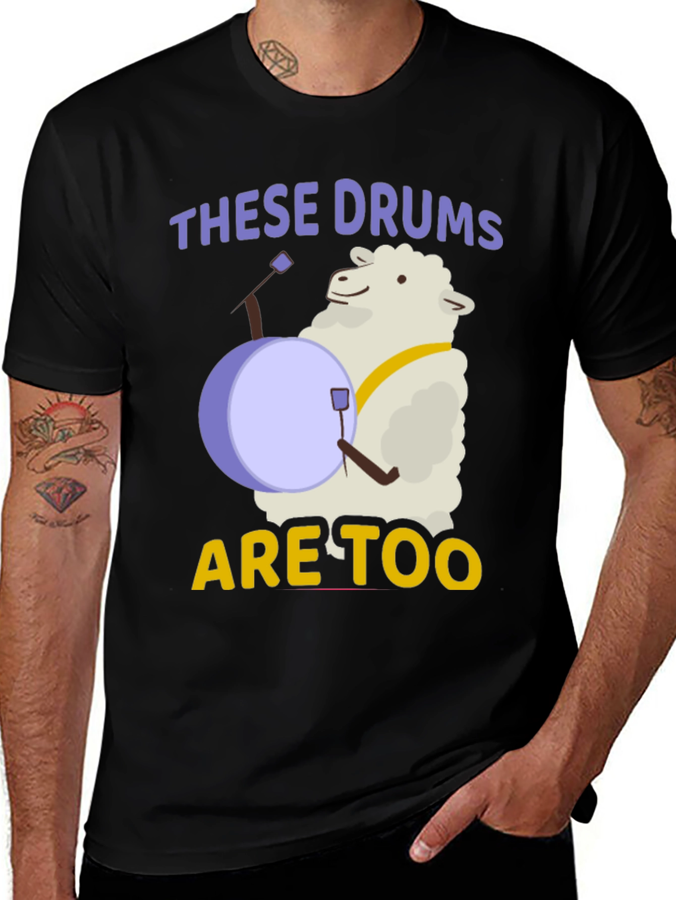 Variant 16 of Funny Sheep Drummer T-Shirt - "These Drums are Too"