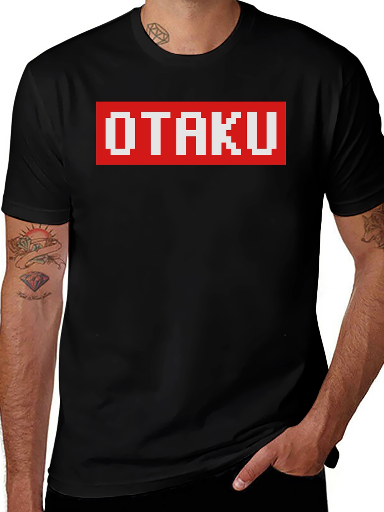Otaku Pixel Graphic T-Shirt - Black