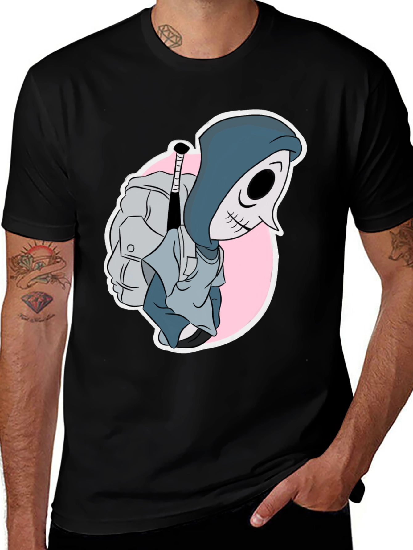 Cartoon Reaper Graphic Tee - Men's Black T-Shirt