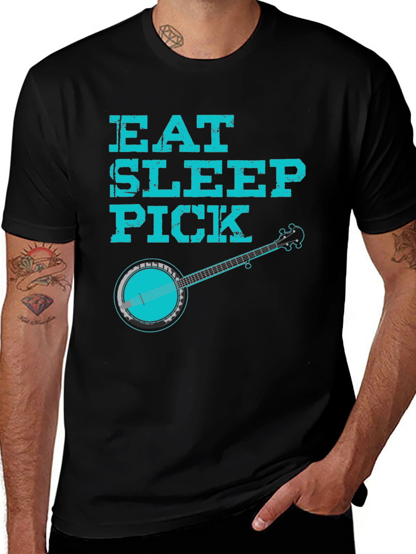 Variant 23 of Eat Sleep Pick Banjo T-Shirt - Black