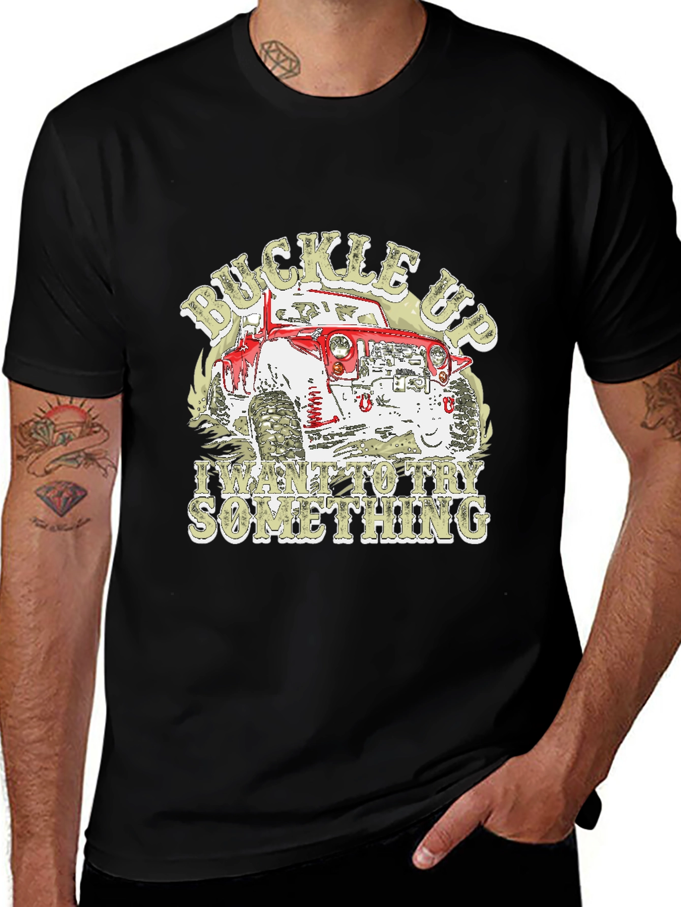 Variant 14 of Buckle Up T-Shirt - Off Road Vehicle Design