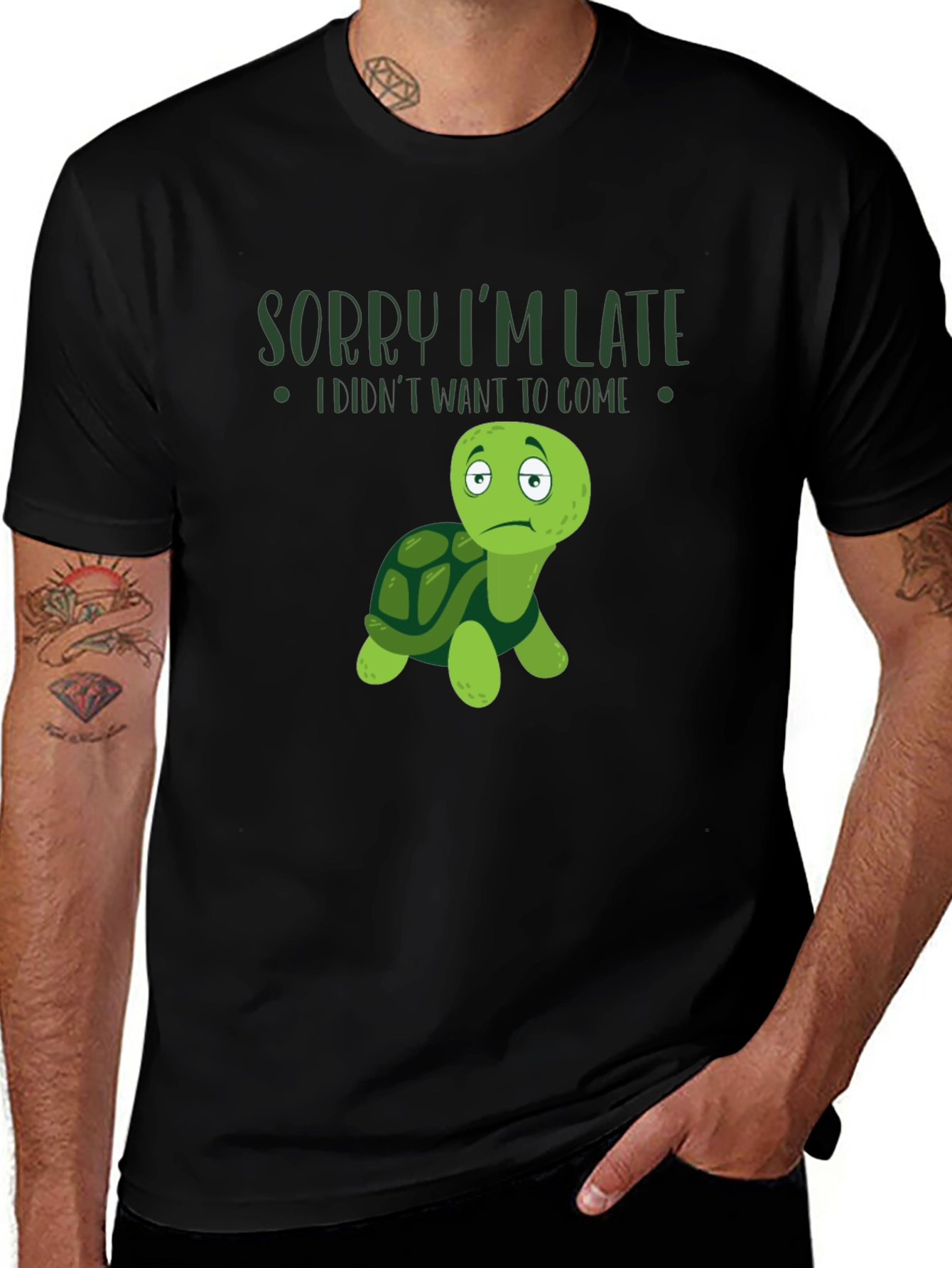Variant 26 of Funny Sorry I'm Late Turtle Graphic Tee