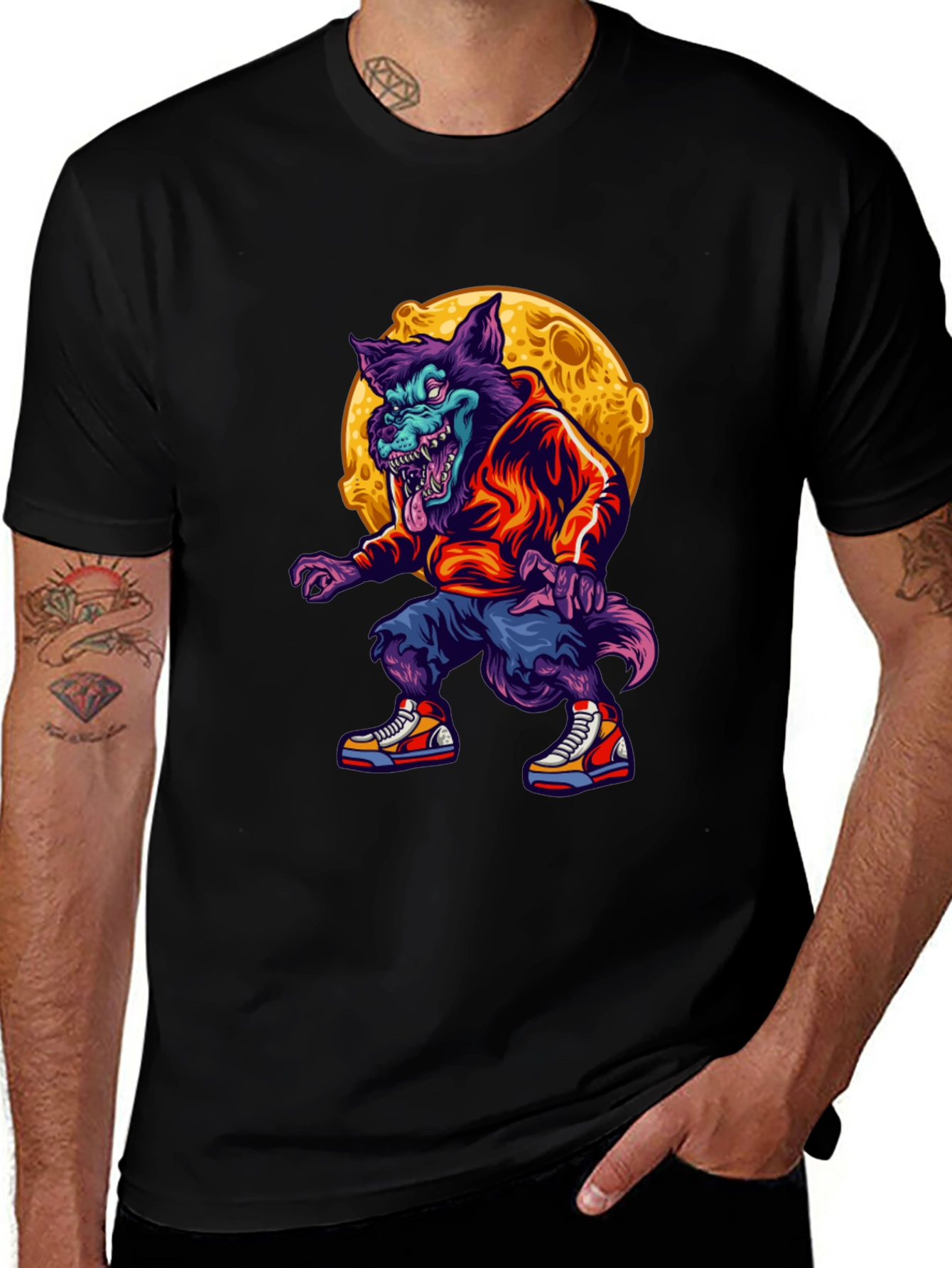 Variant 6 of Wolfman Moon Graphic T-Shirt - Classic Black Tee