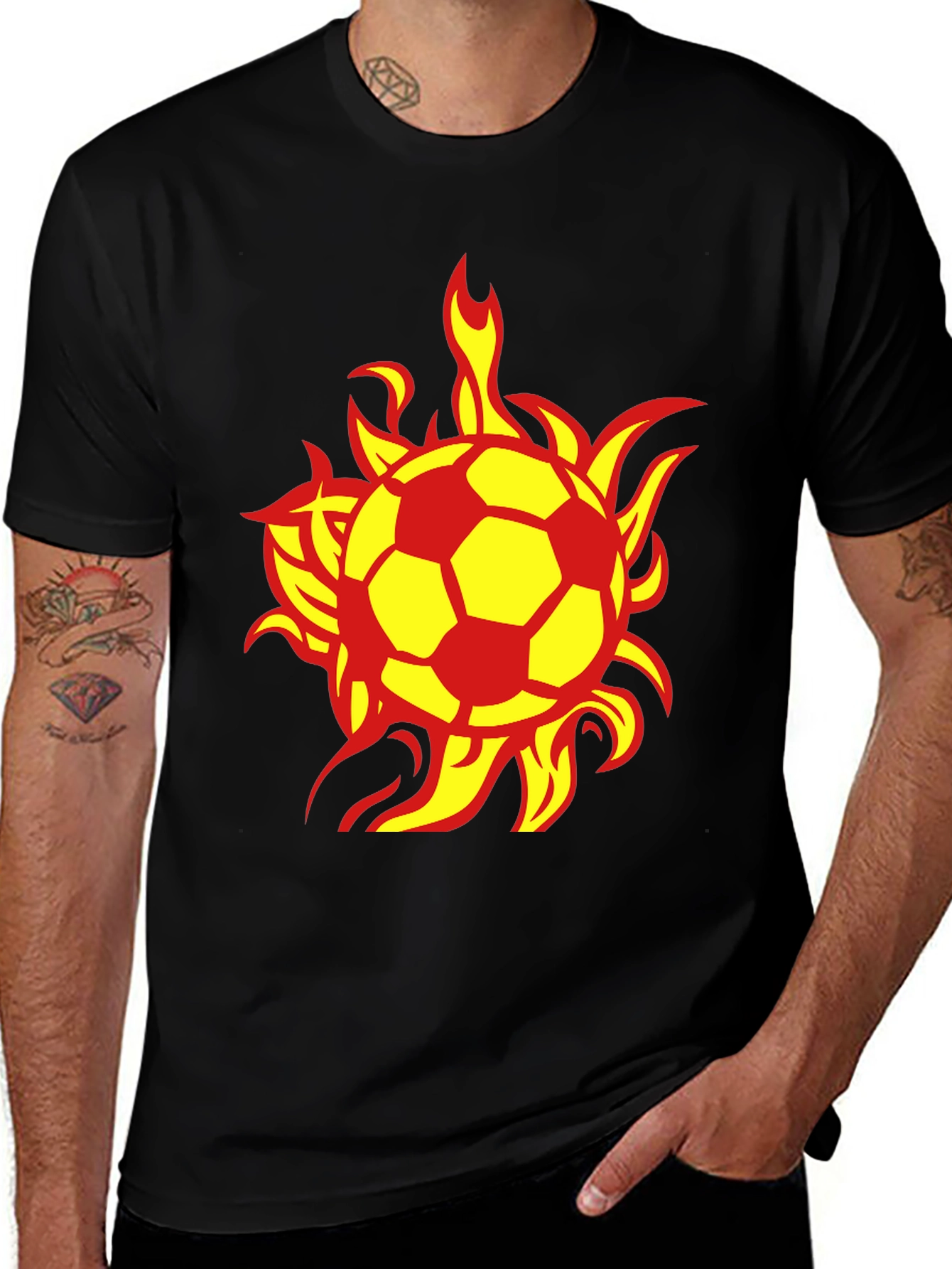 Variant 17 of Flaming Soccer Ball Graphic Tee - Black Cotton T-Shirt