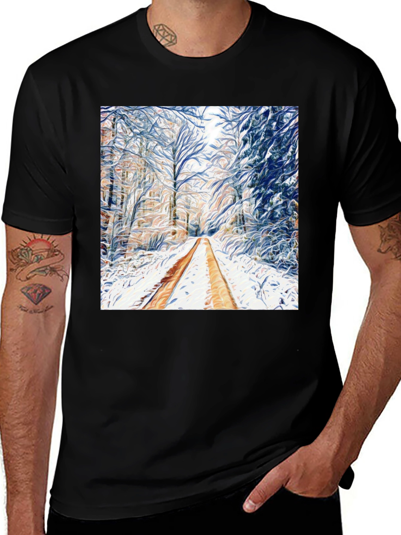 Winter Forest Path Graphic Tee - Stylish Nature Design