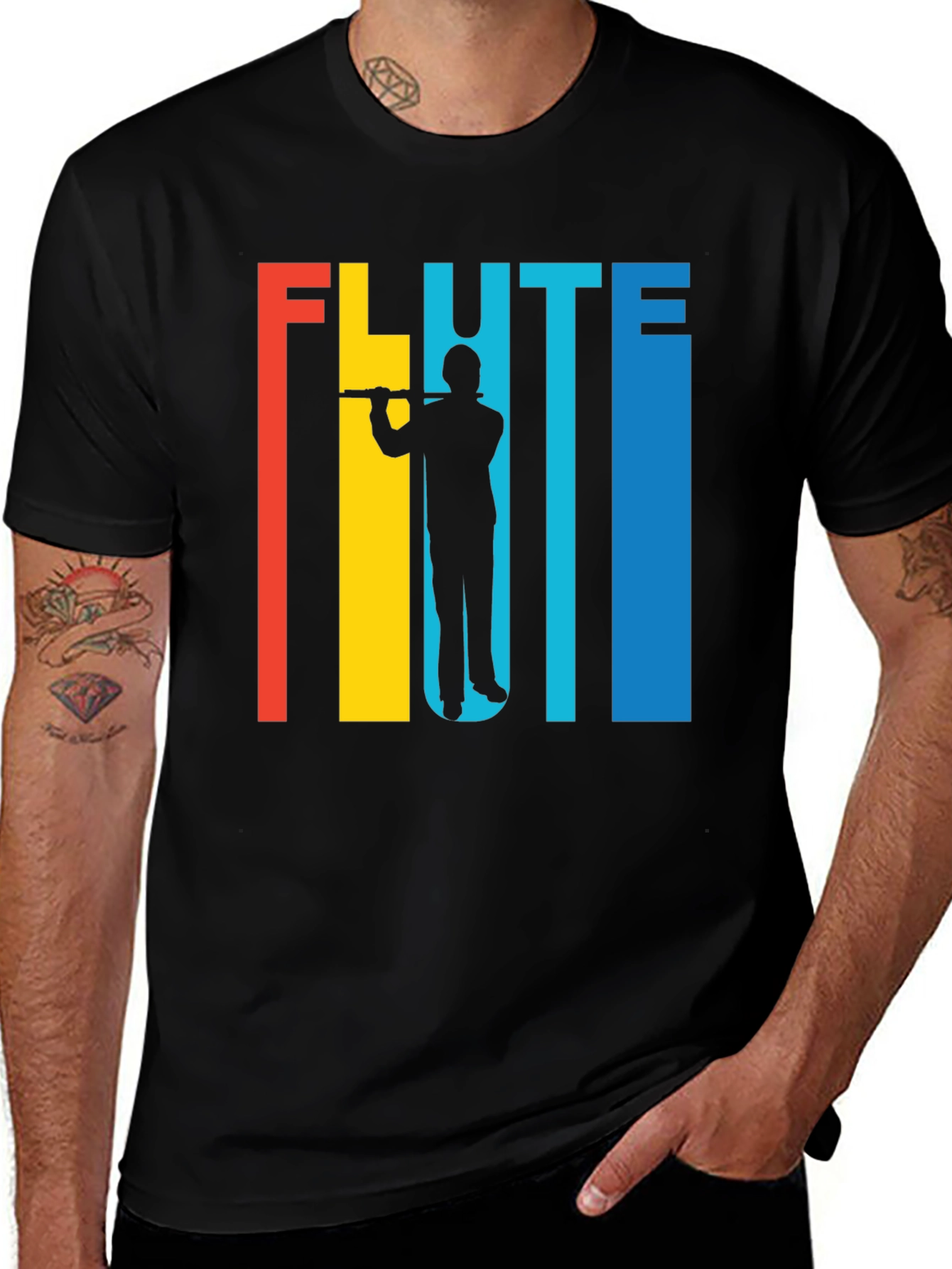 Variant 12 of Retro Flute Player Graphic Tee - Music Lover Shirt